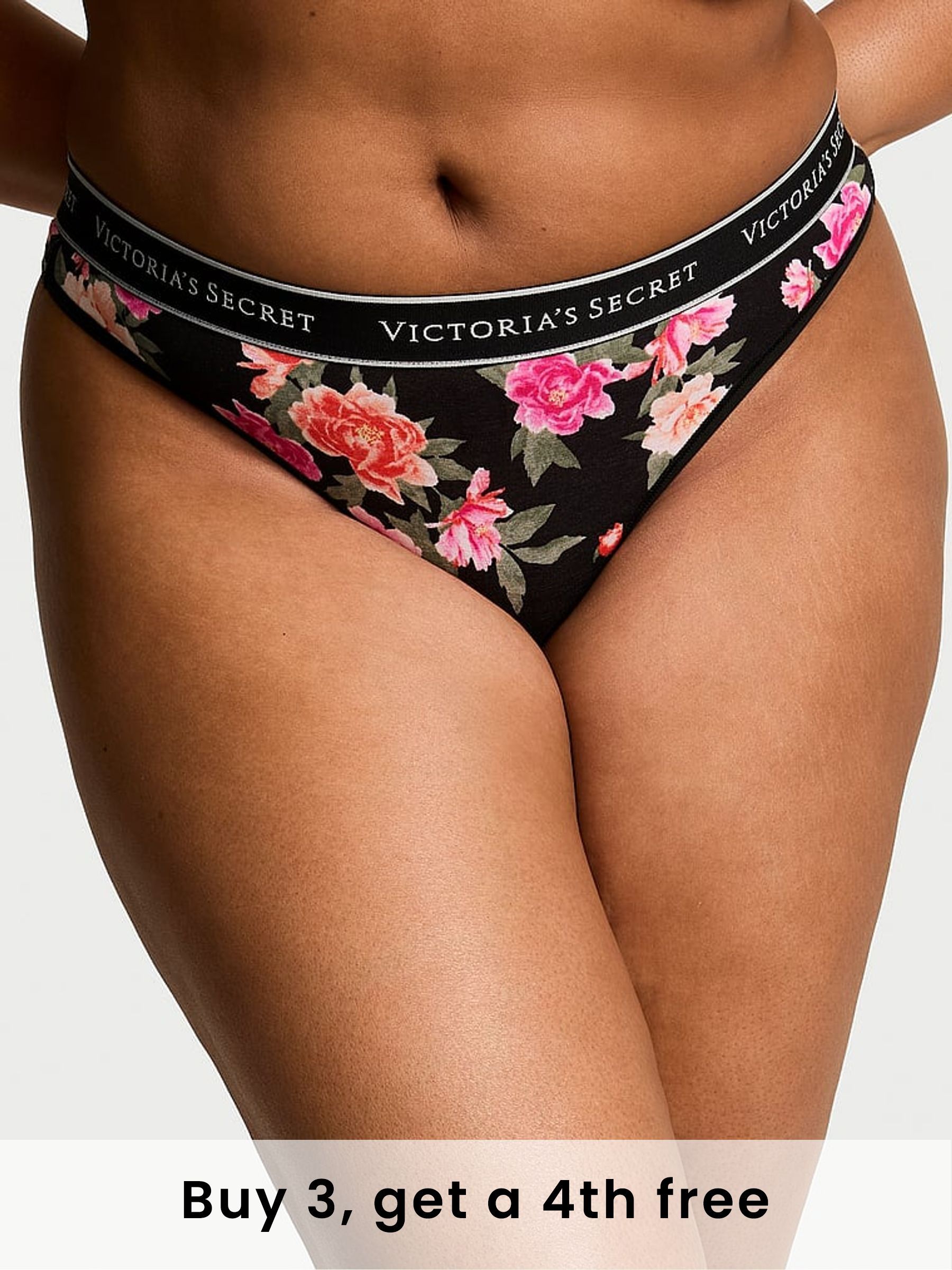 Black Floral Thong Logo Knickers (H43215) | £9
