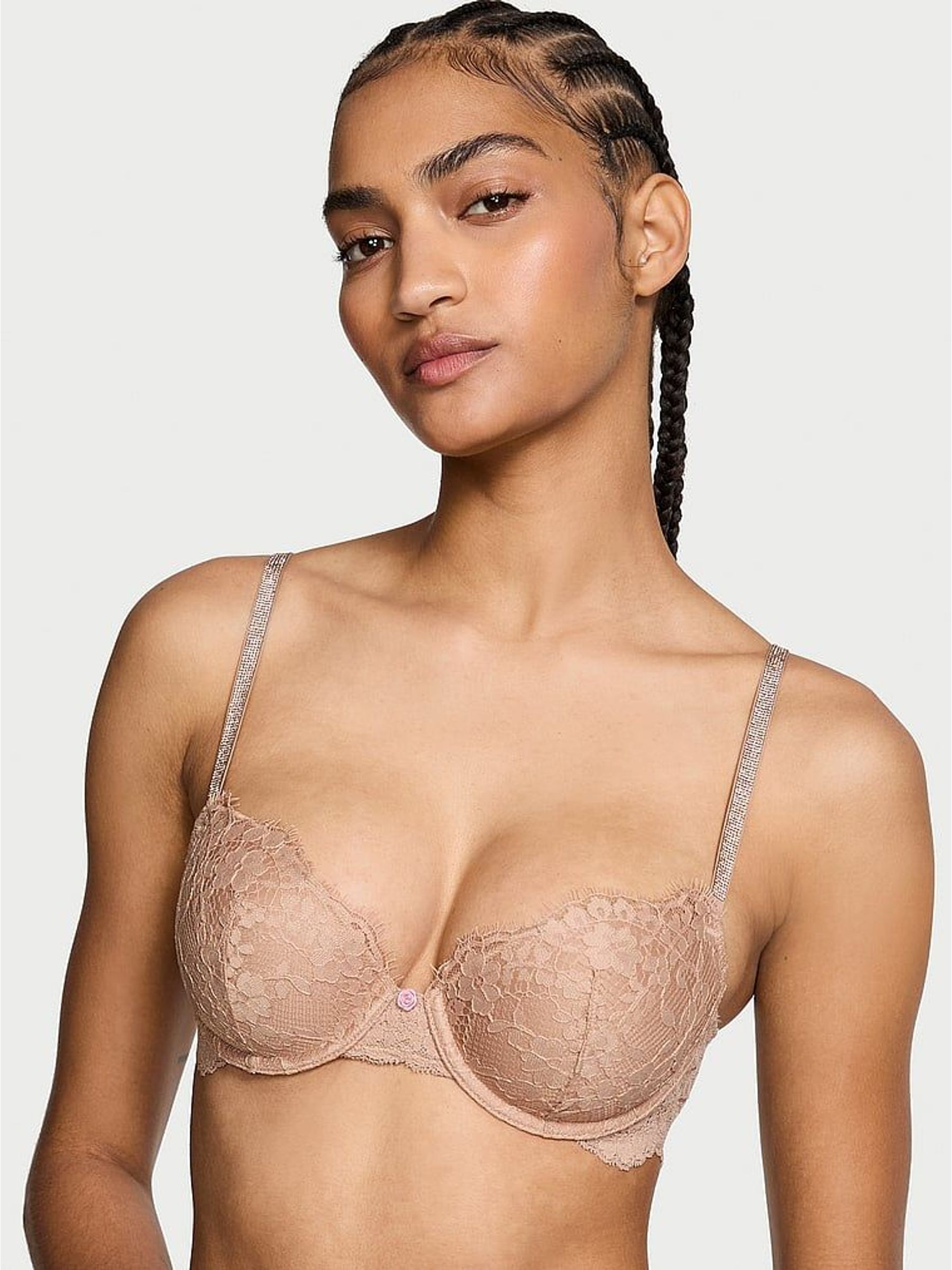 Praline Nude Lightly Lined Demi Twinkle Strap Lace Bra (H43223) | £59