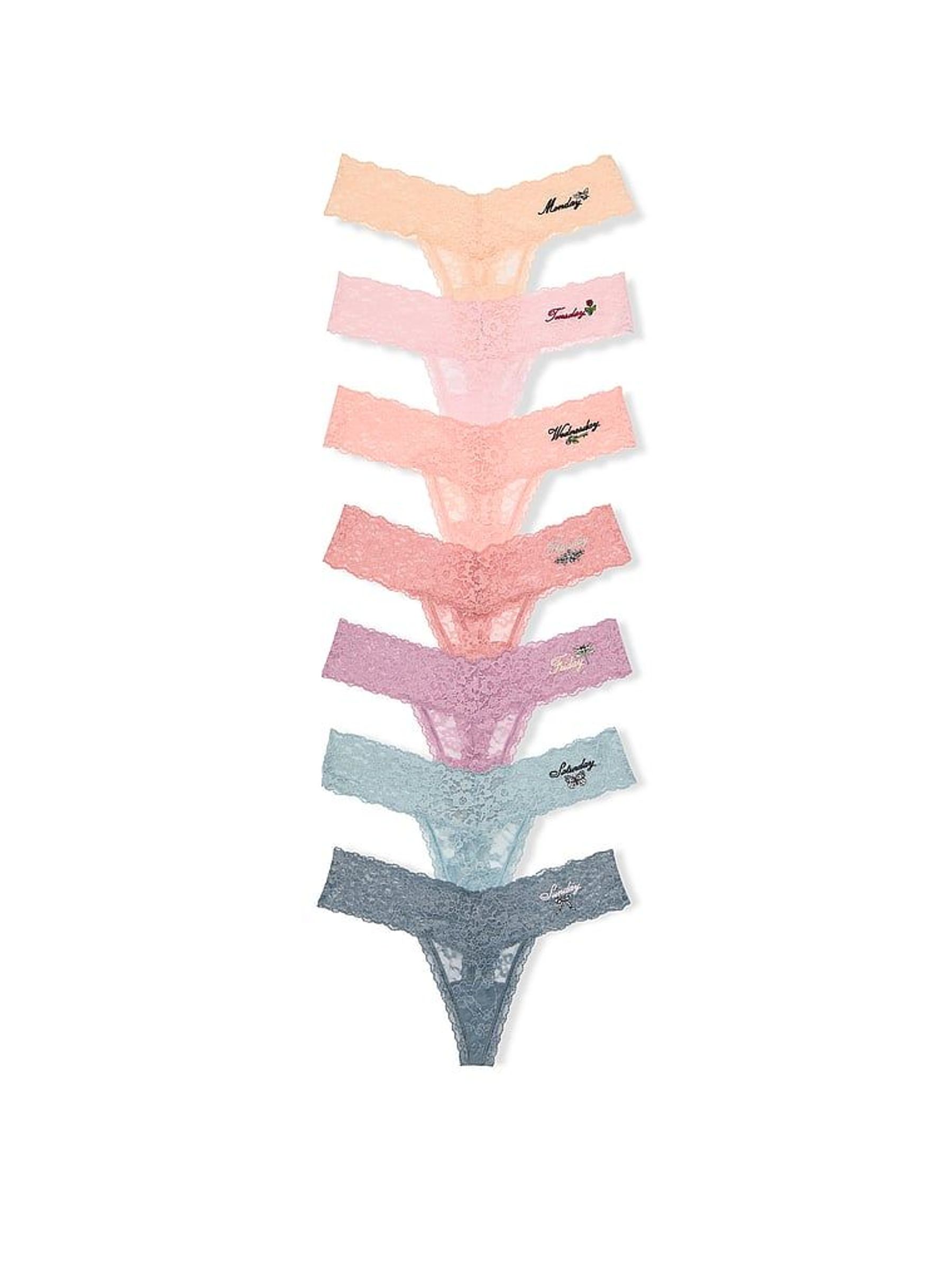 Yellow/Pink/Blue Thong 7 Pack Lace Trim Knickers (H43258) | £35
