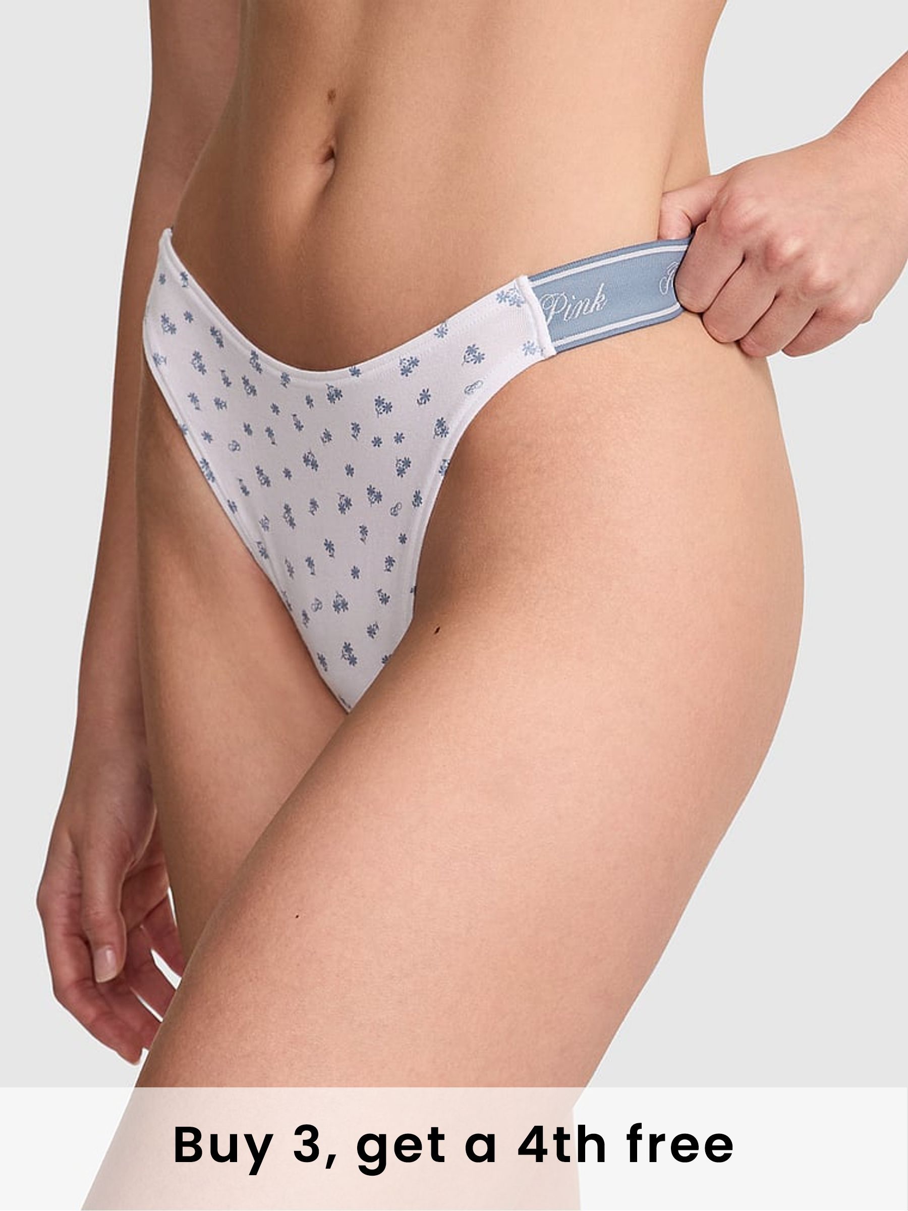 White Floral Thong Cotton Logo Knickers (H43285) | £9