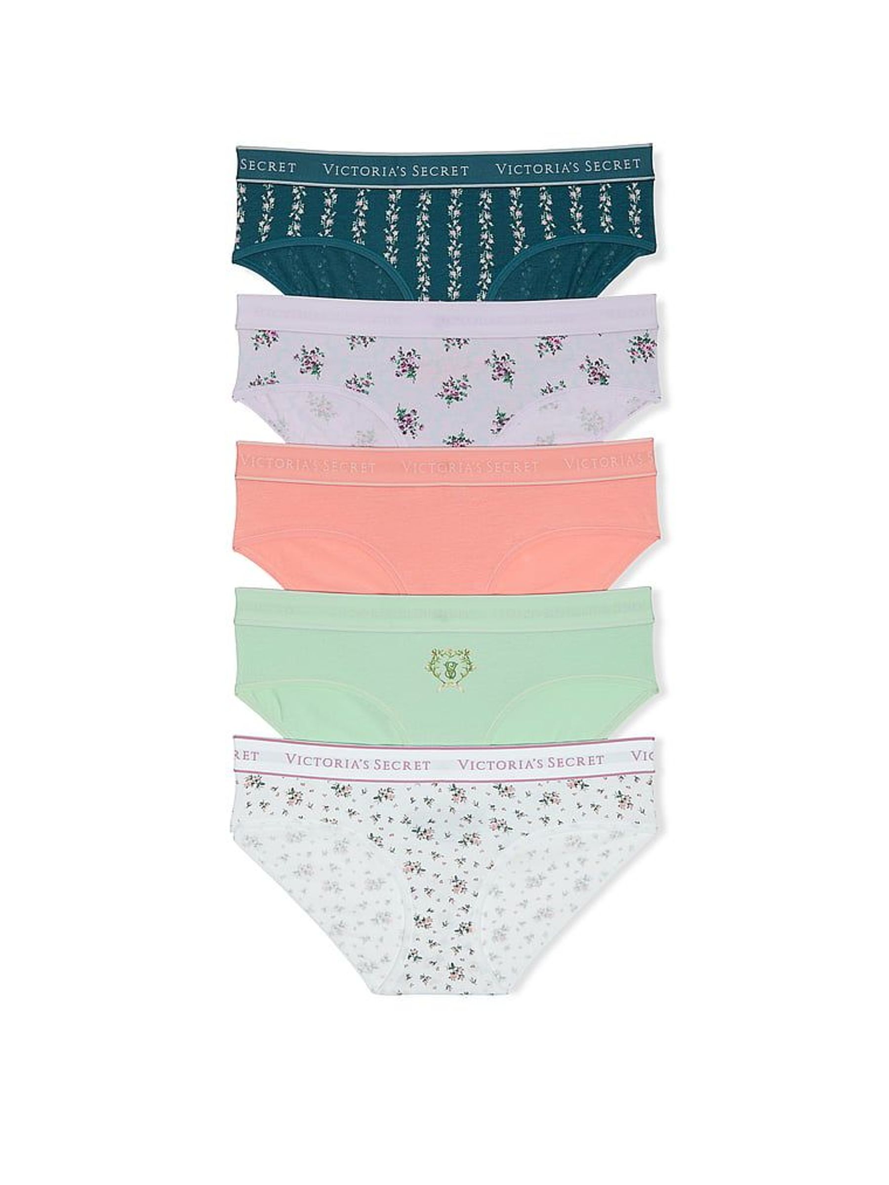 Green/Blue/Orange Hipster 5 Pack Logo Knickers (H43290) | £27