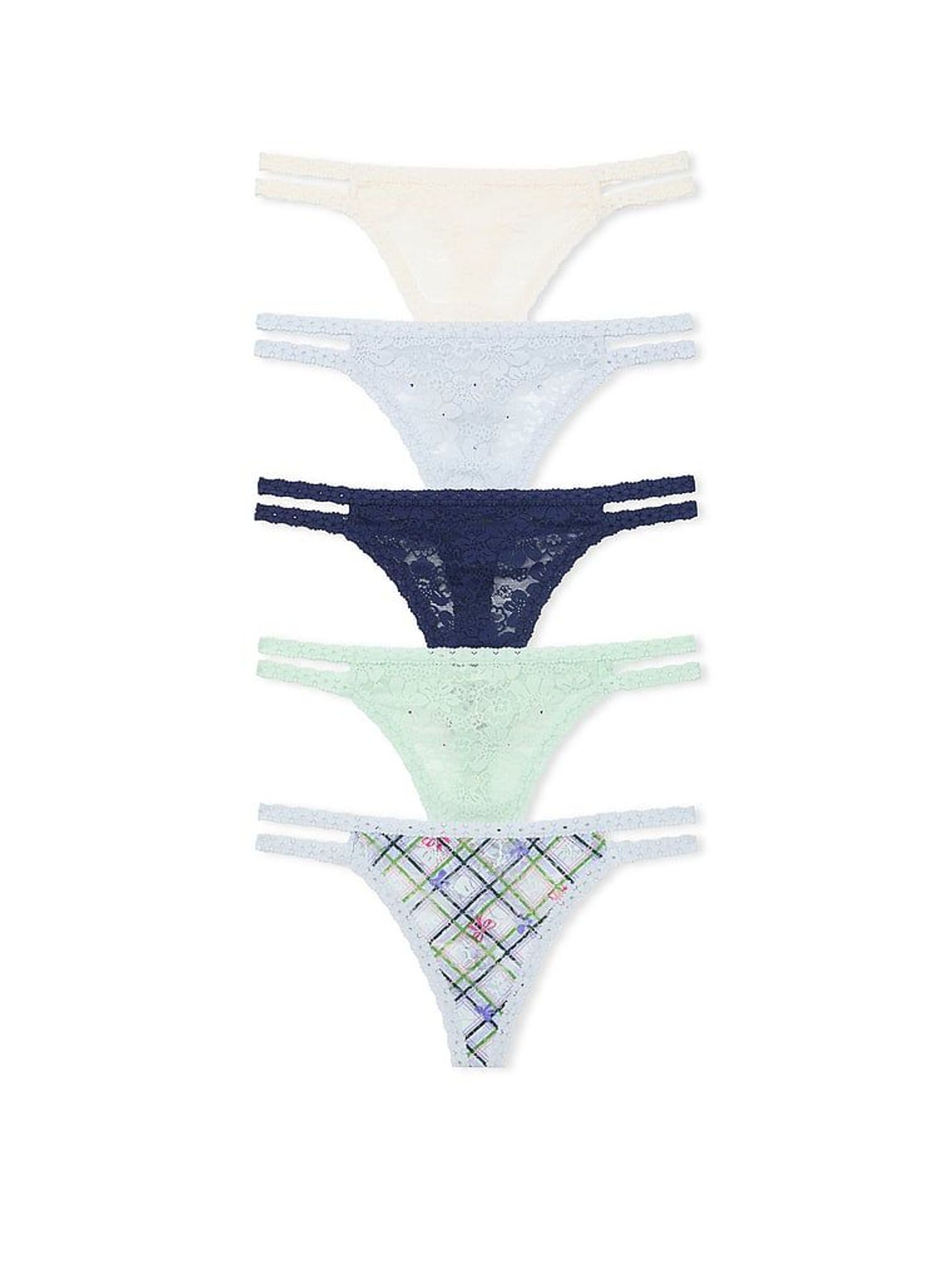 White/Green/Blue Thong Lace Knickers 5 Pack (H43316) | £27