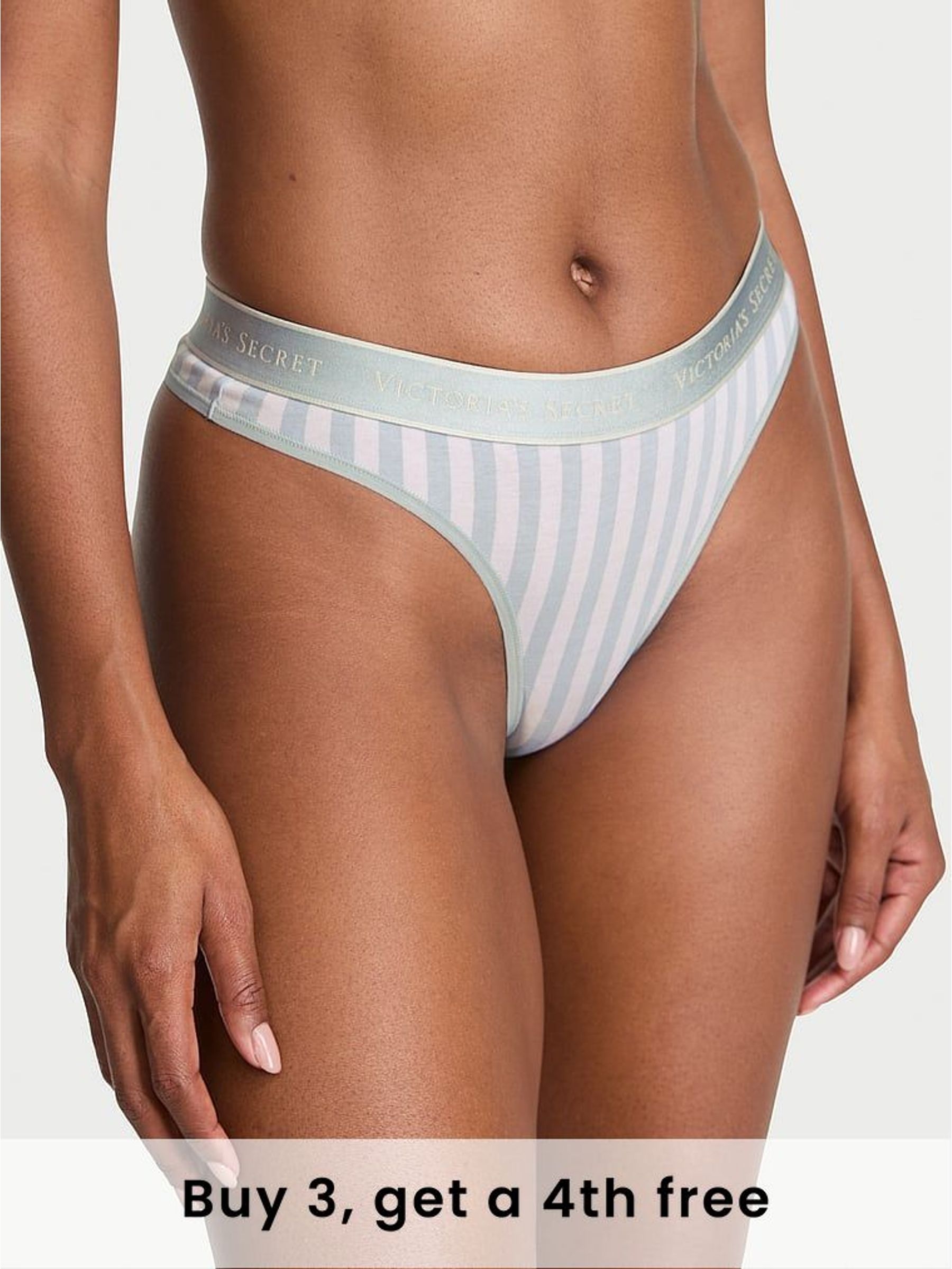 Grey Fog Stripe Thong Logo Knickers (H43320) | £9