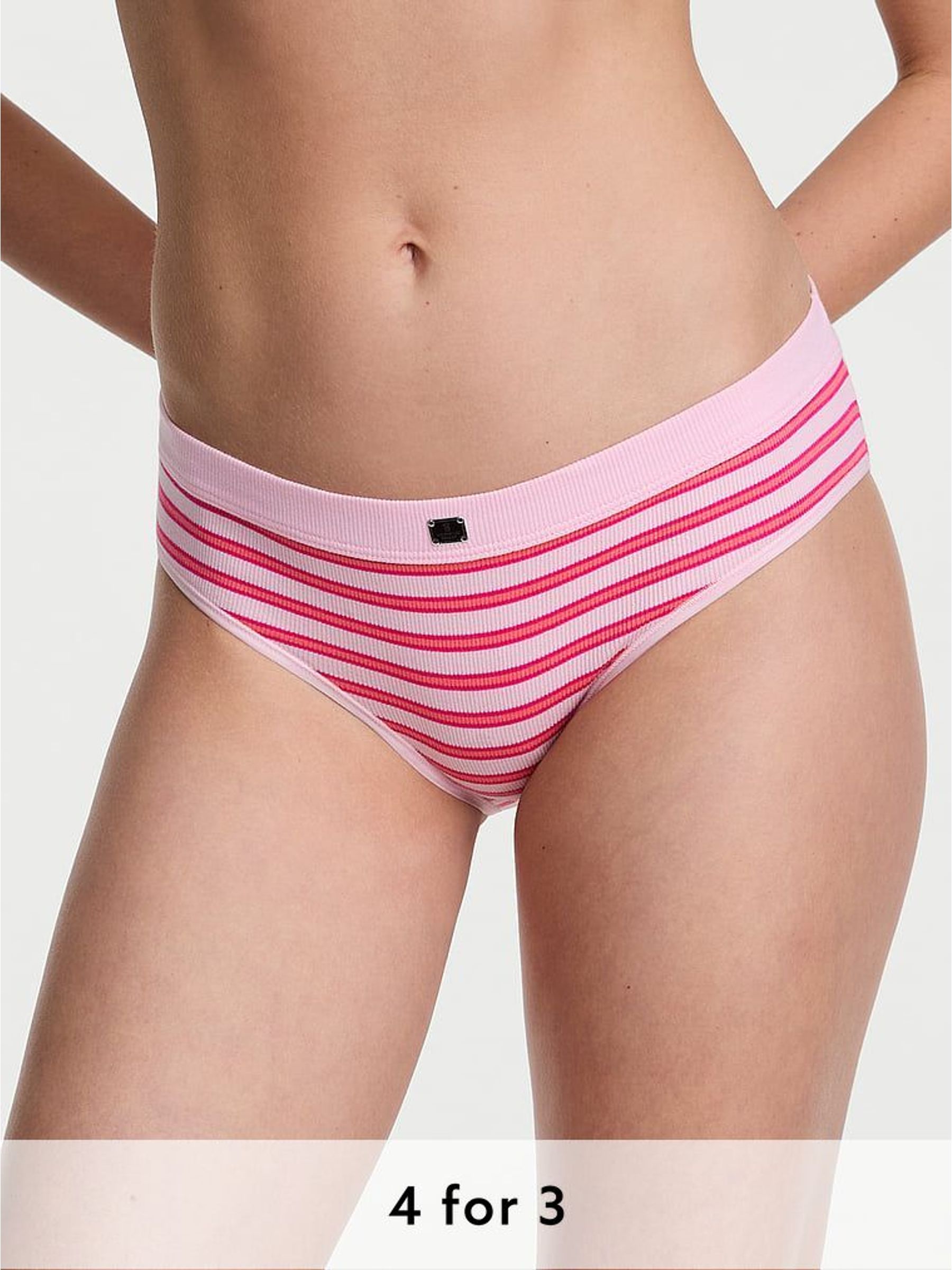 Pretty Blossom Pink Stripe Hipster Cotton Rib Logo Knickers (H43327) | £9