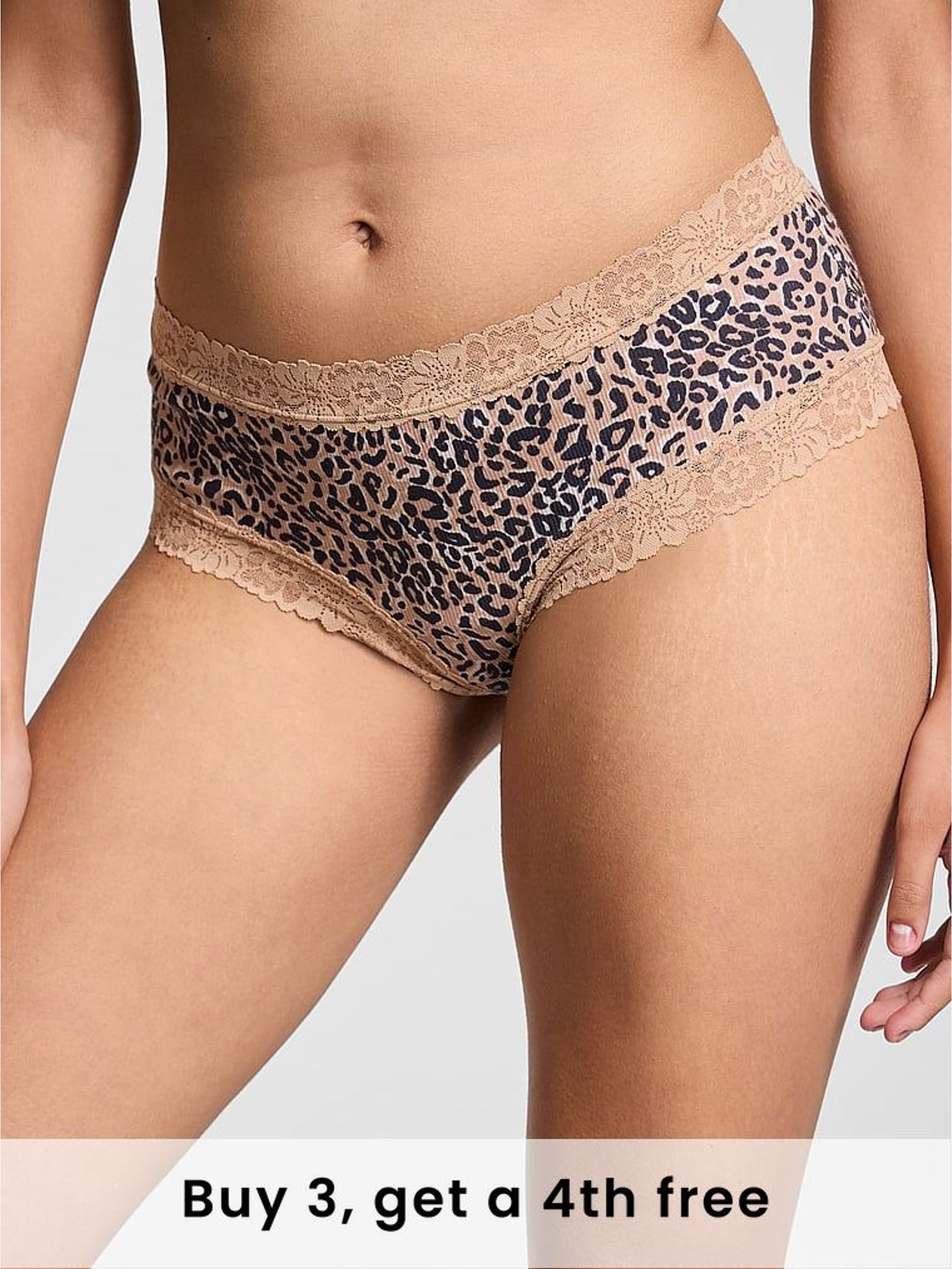 Leopard Brown Cheeky Lace Trim Rib Knickers (H43362) | £9