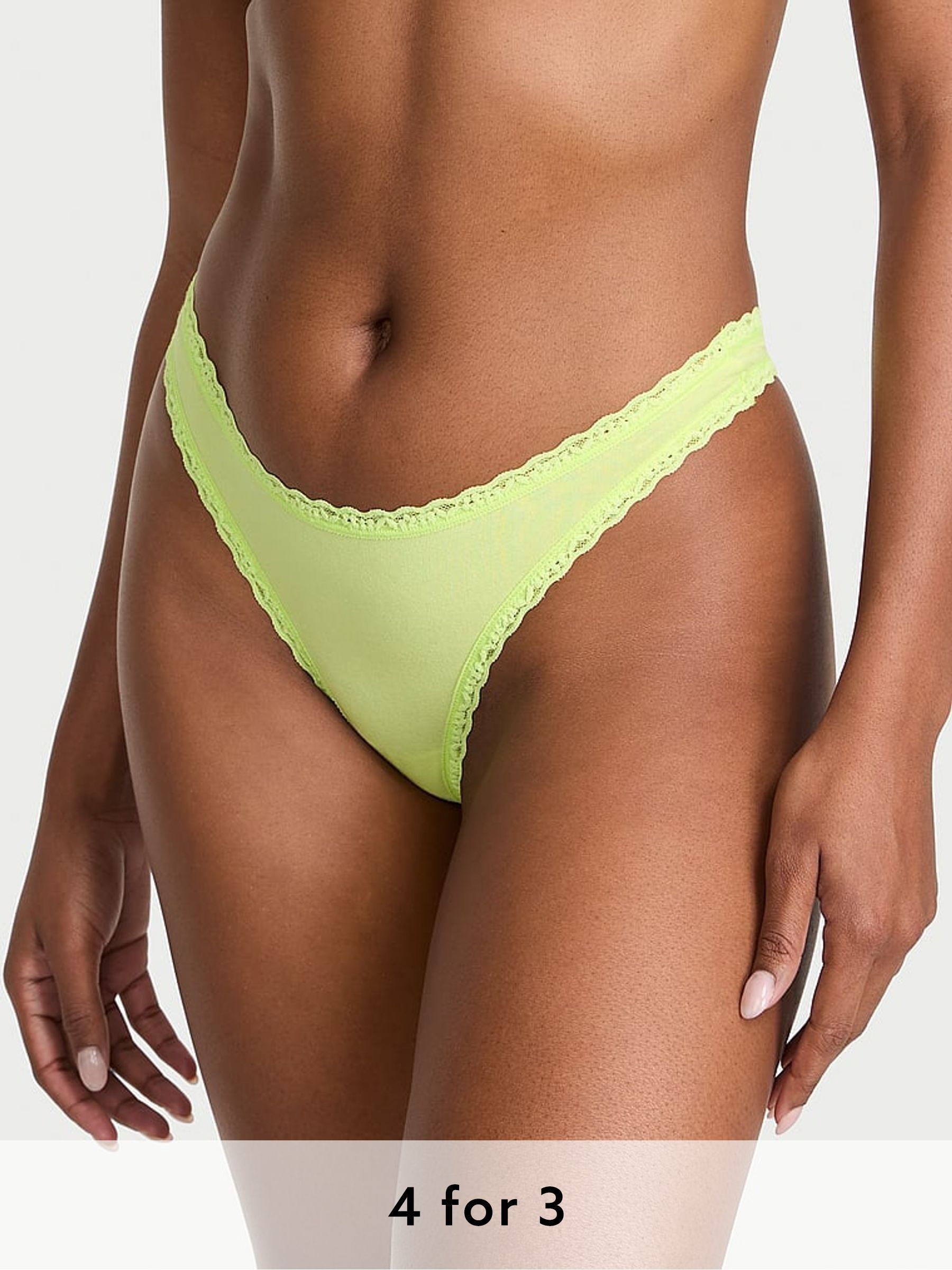 Lime Green Thong Cotton Lace Trim Knickers (H43397) | £9