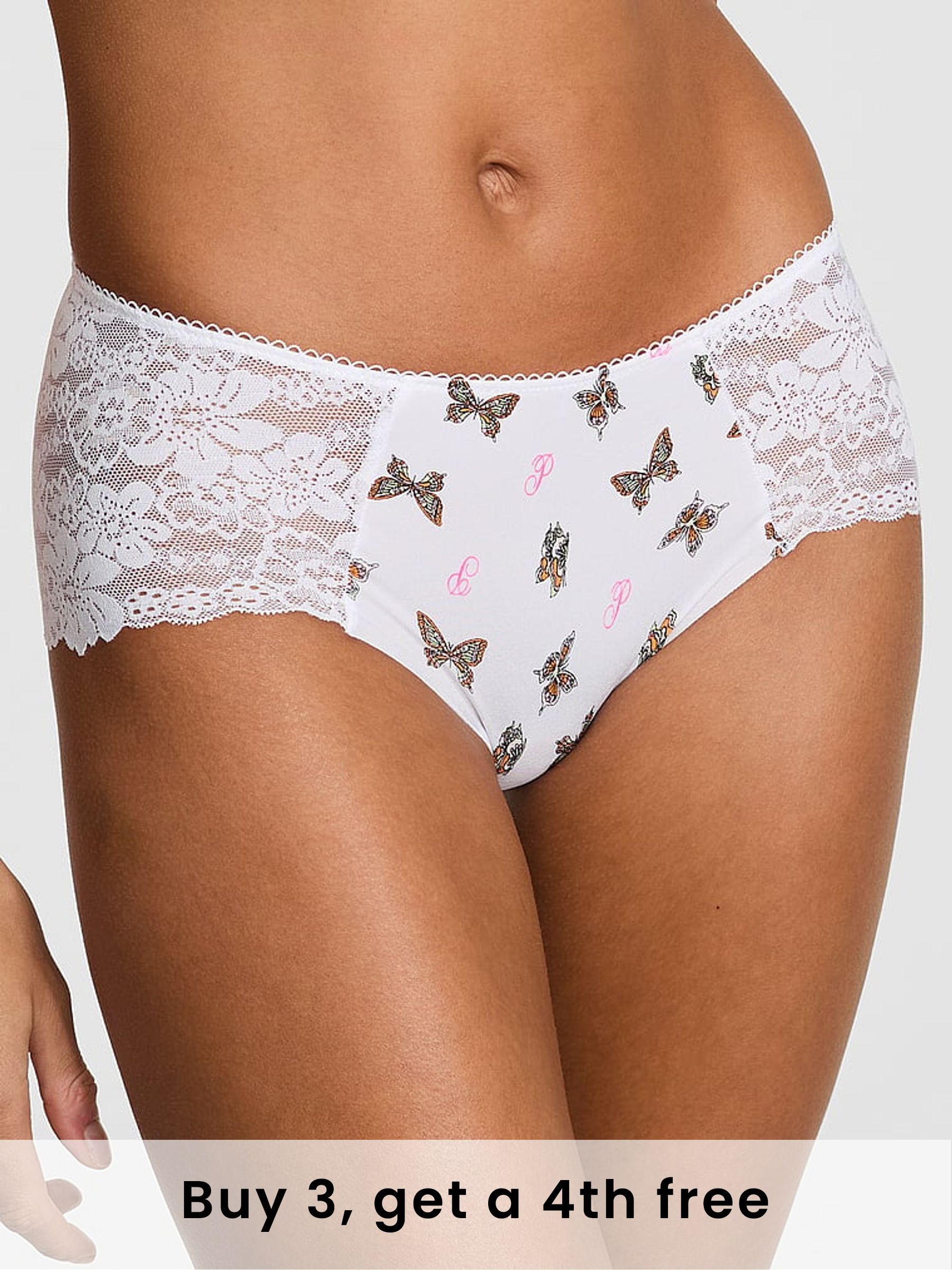 White Floral Hipster No Show Lace Trim Knickers (H43428) | £9