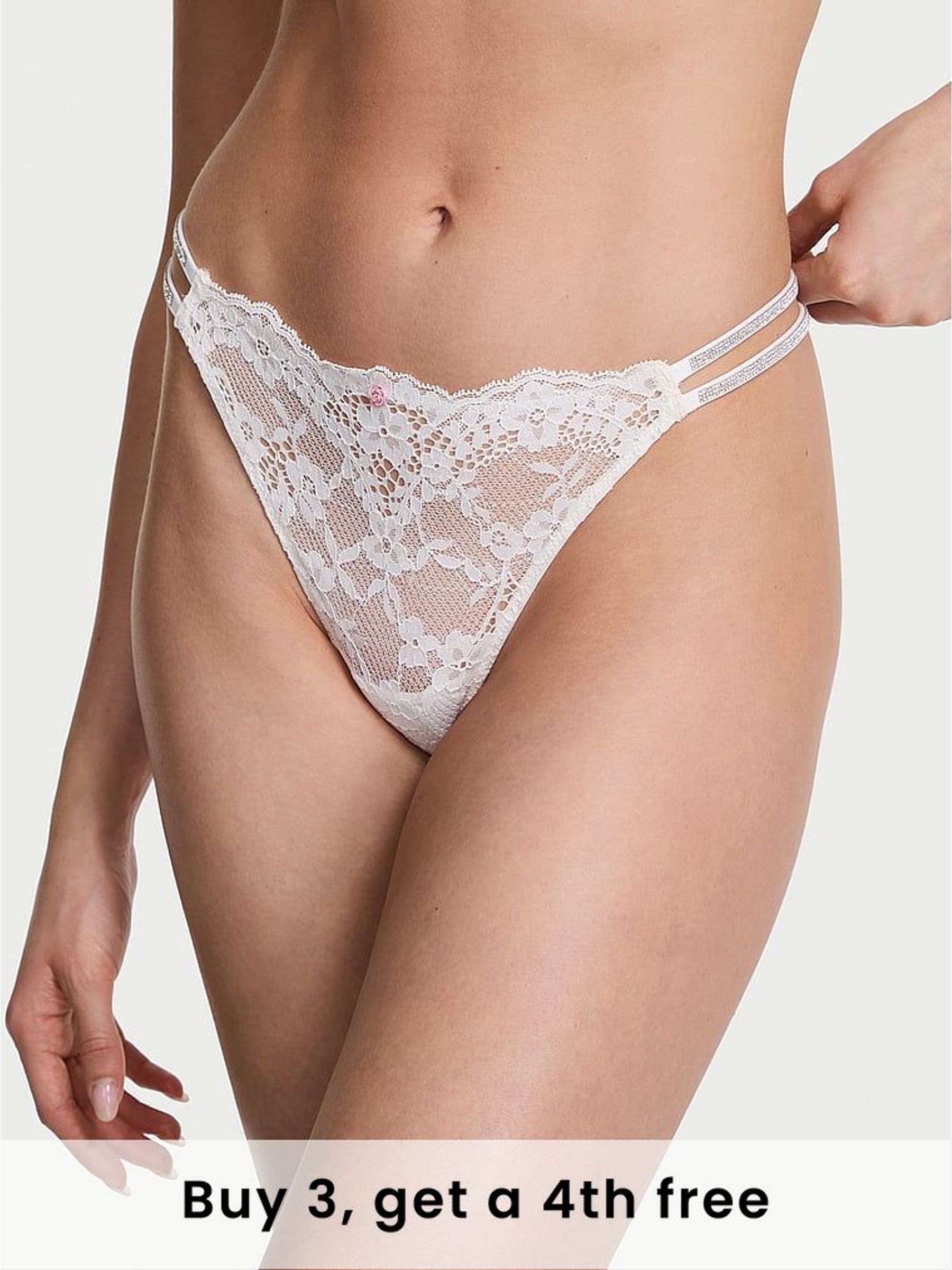 Coconut White Brazilian Twinkle Strap Lace Knickers (H43451) | £20