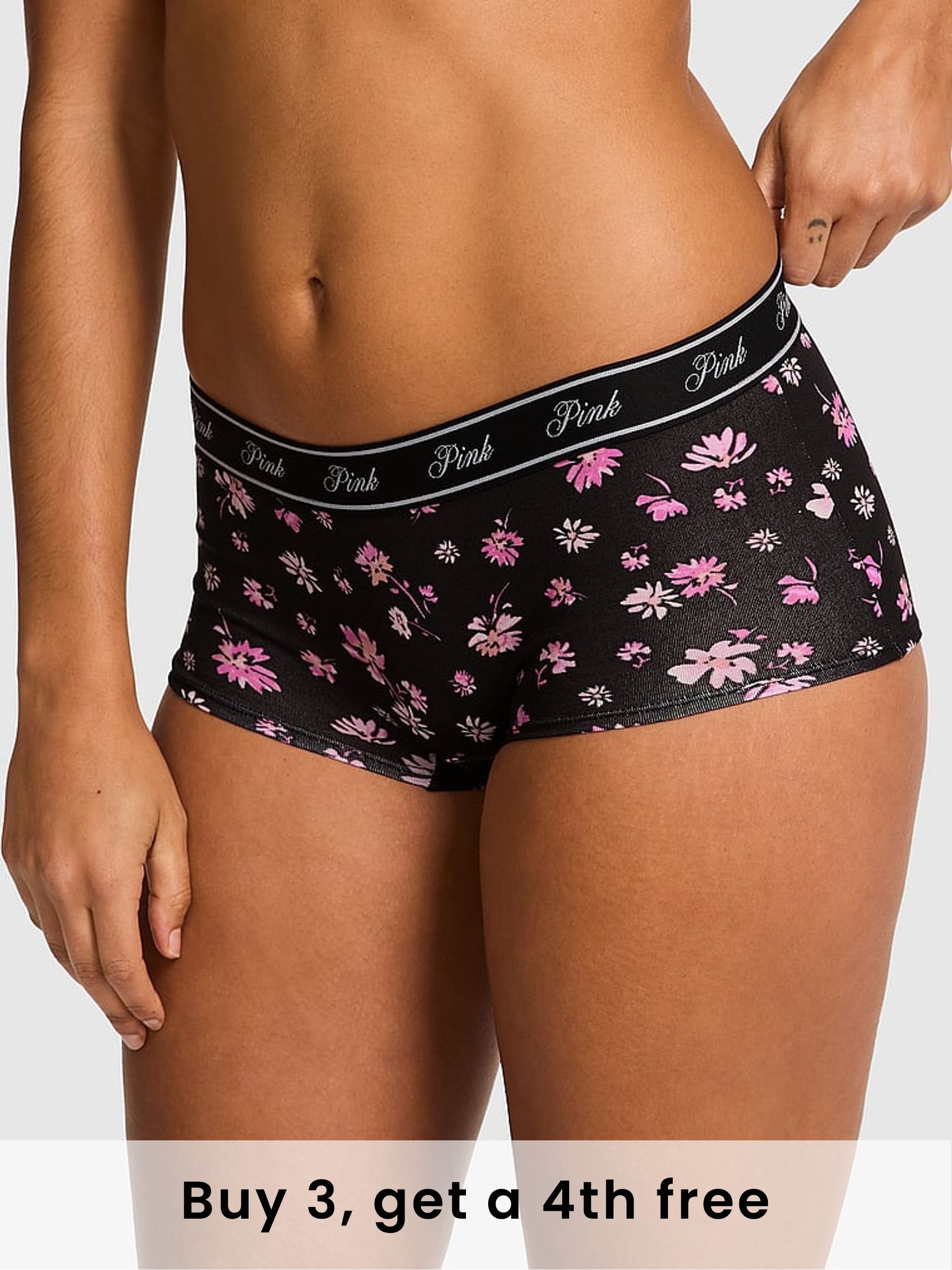 Black Ditsy Floral Print Boyshort Cotton Logo Knickers (H43492) | £9