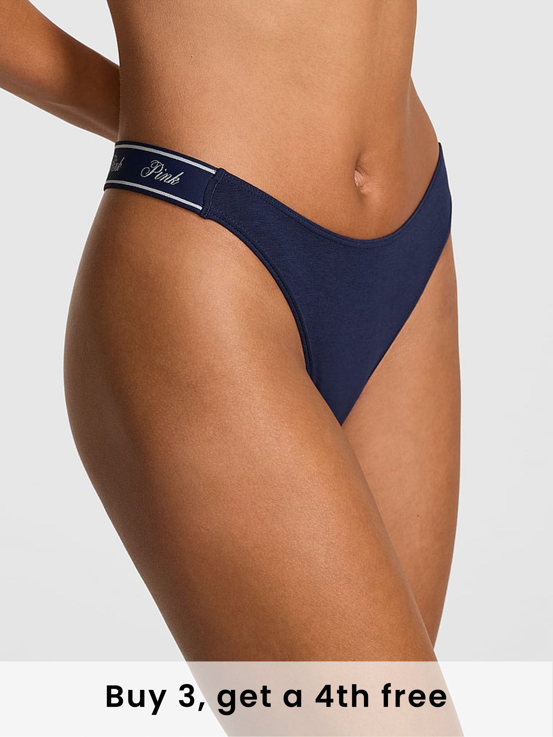 Midnight Navy Blue Thong Cotton Logo Knickers (H43552) | £9