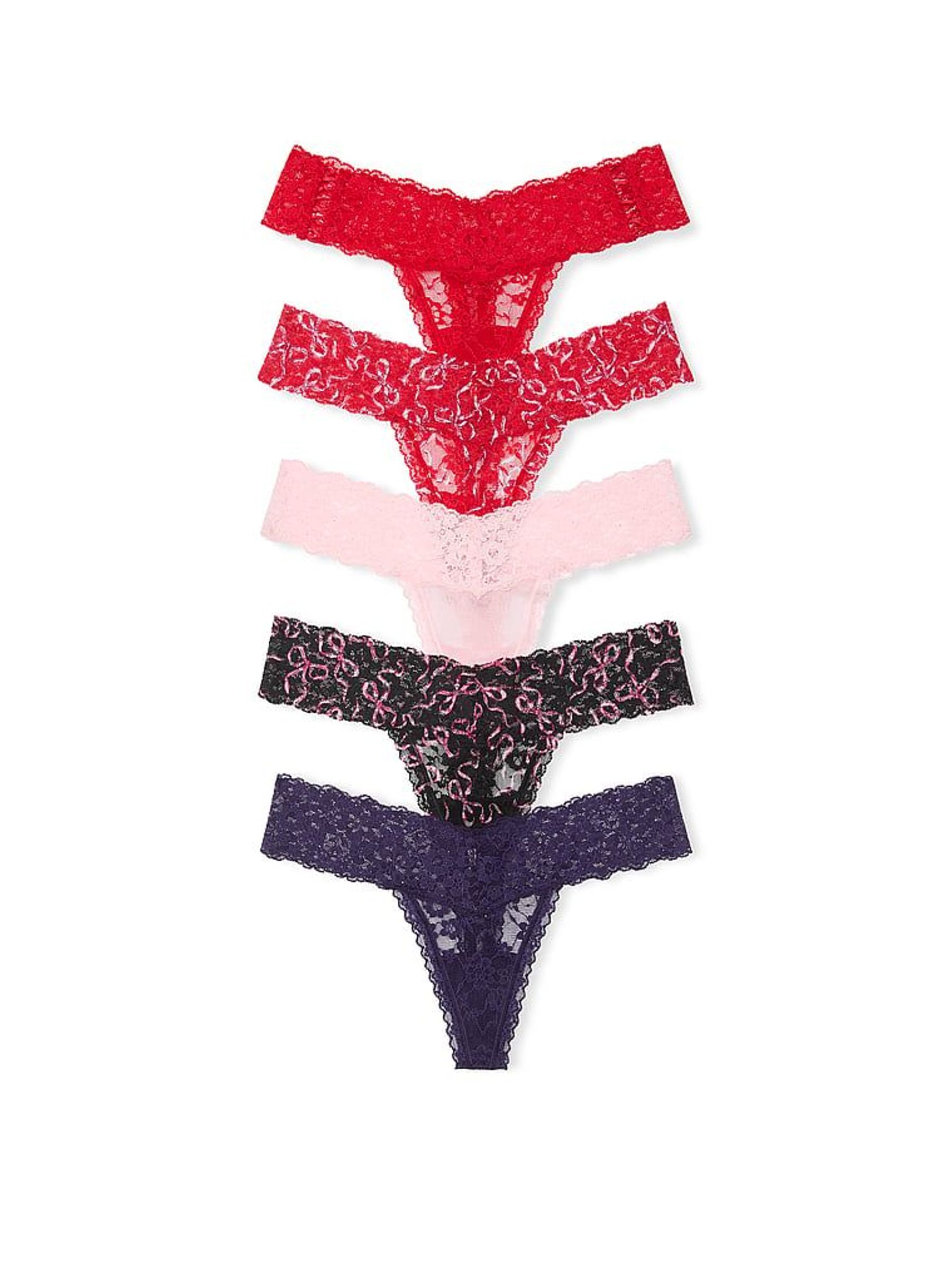 Red/Pink/Black/Purple Thong 5 Pack Knickers (H43568) | £27