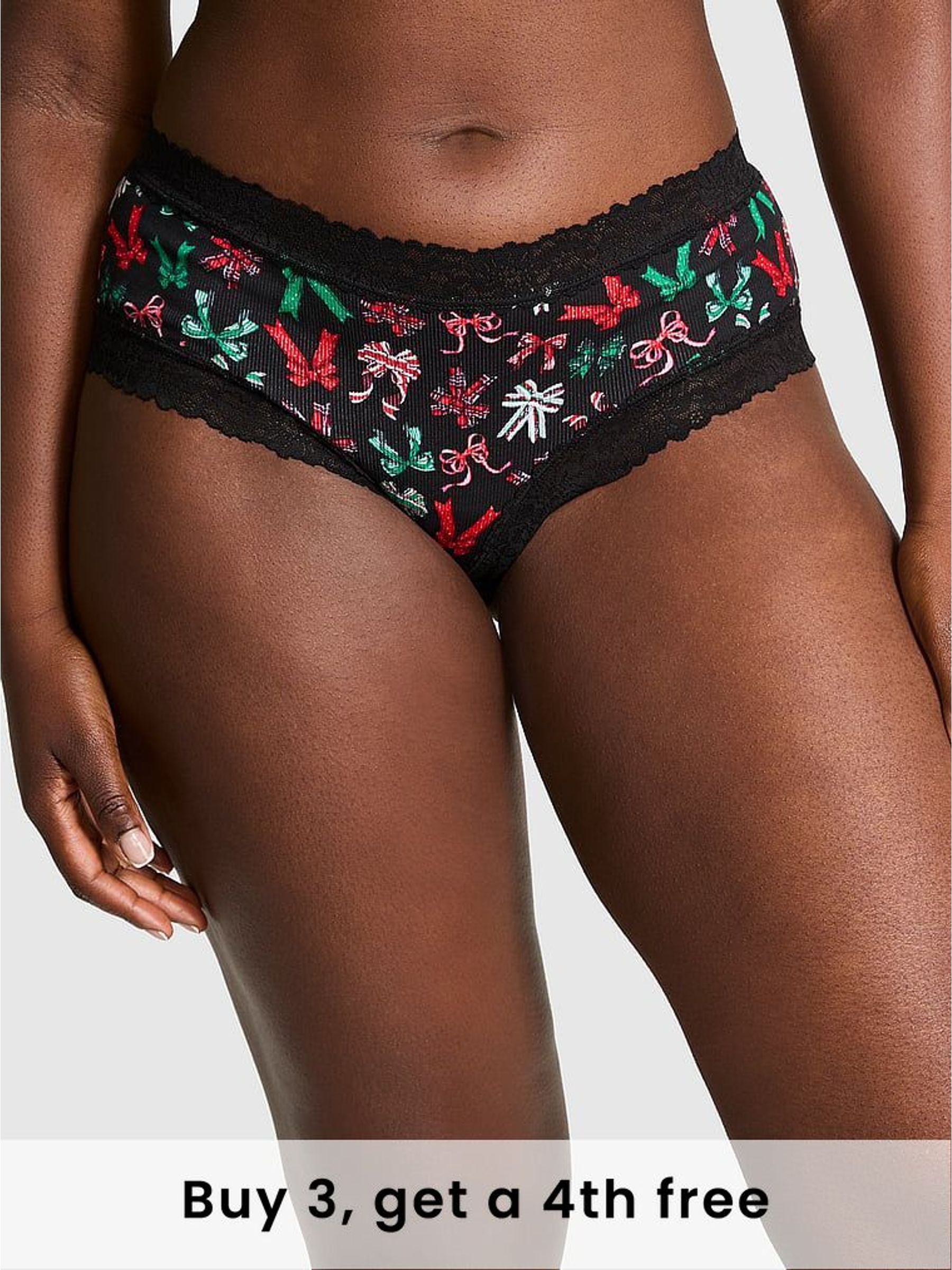 Black Bows Cheeky Lace Trim Rib Knickers (H43601) | £9