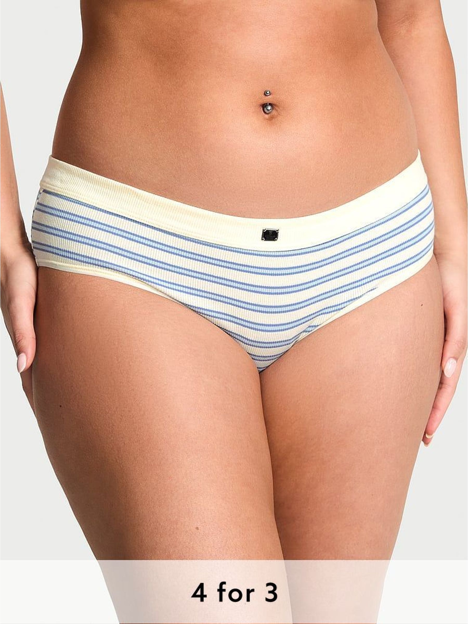 Cream Stripe Nude Hipster Cotton Rib Logo Knickers (H43627) | £9