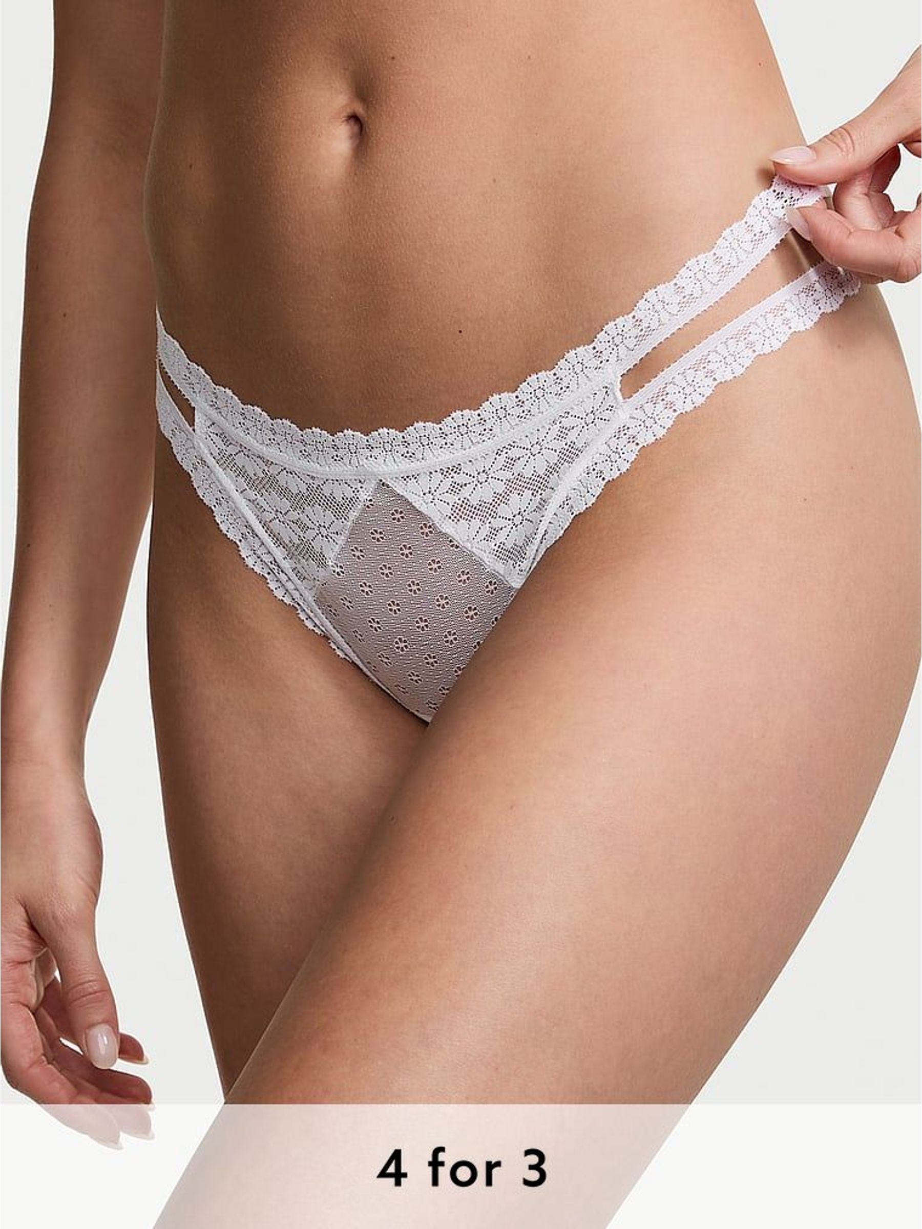 White Double Strap Thong Daisy Lace Knickers (H43650) | £9