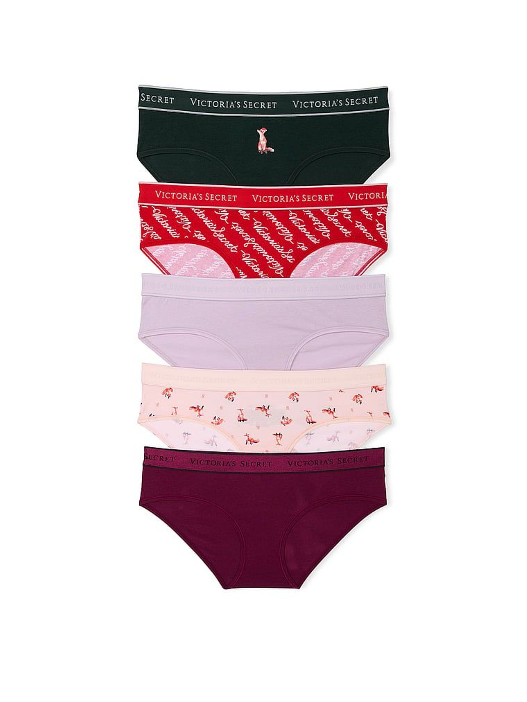 Black/Red/Pink/Purple Hipster 5 Pack Logo Knickers (H43666) | £27
