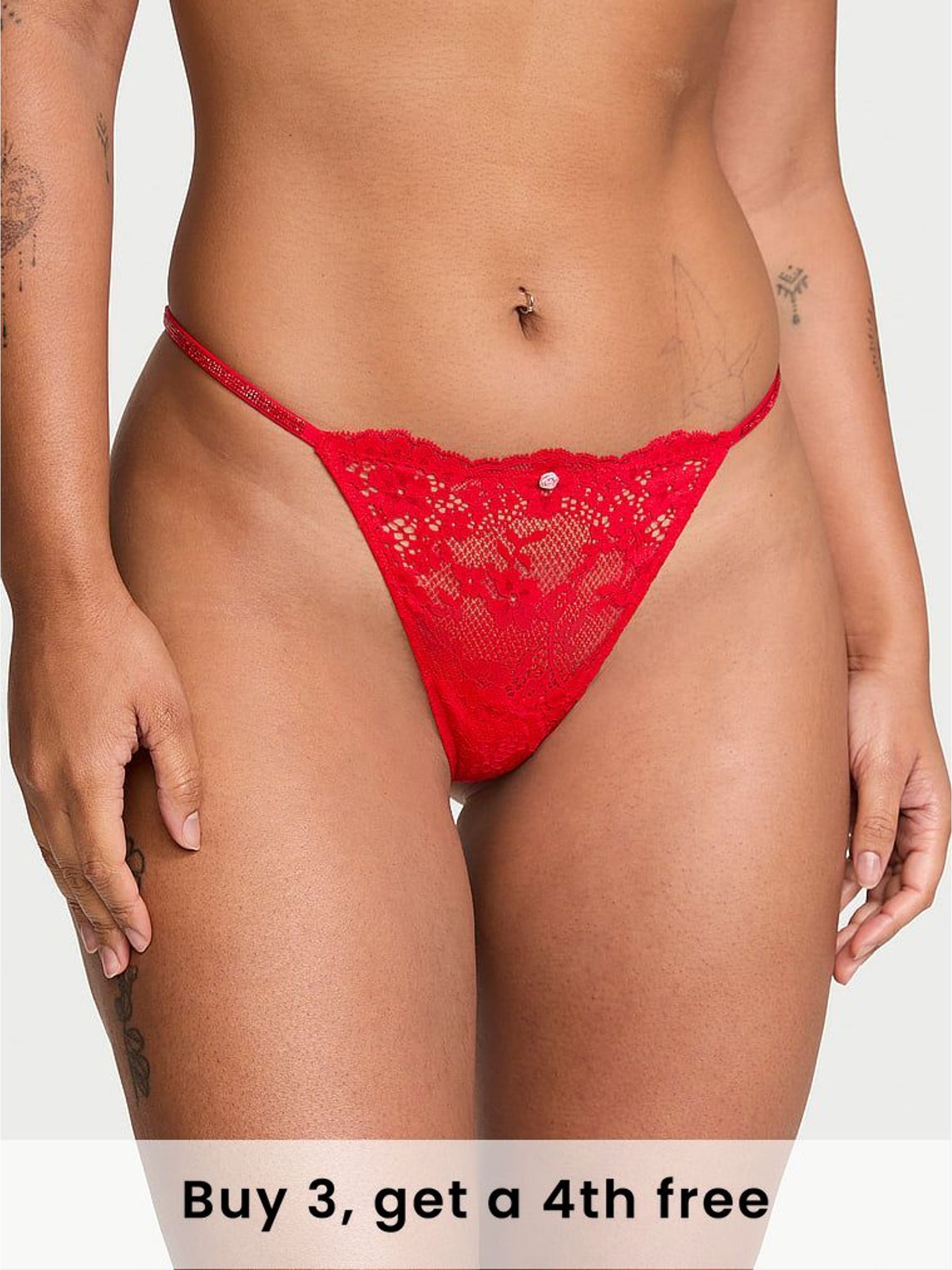 Vermillion Red G String Twinkle Strap Lace Knickers (H43760) | £20