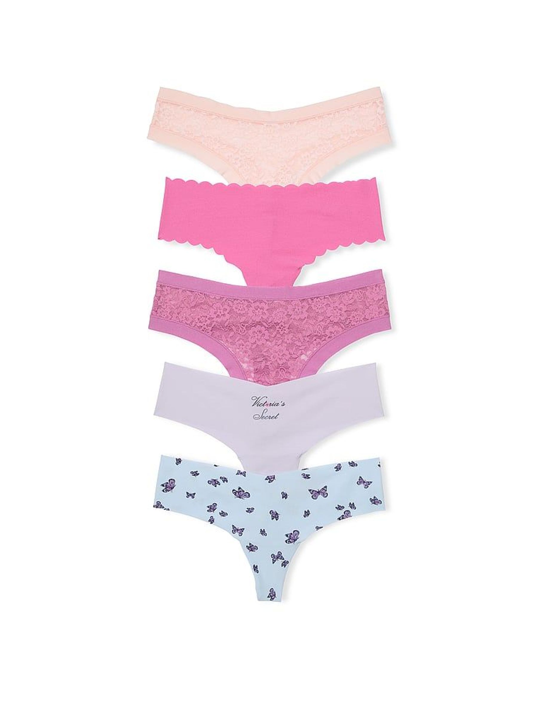 Pink/Purple/Blue Thong 5 Pack Knickers (H43762) | £27