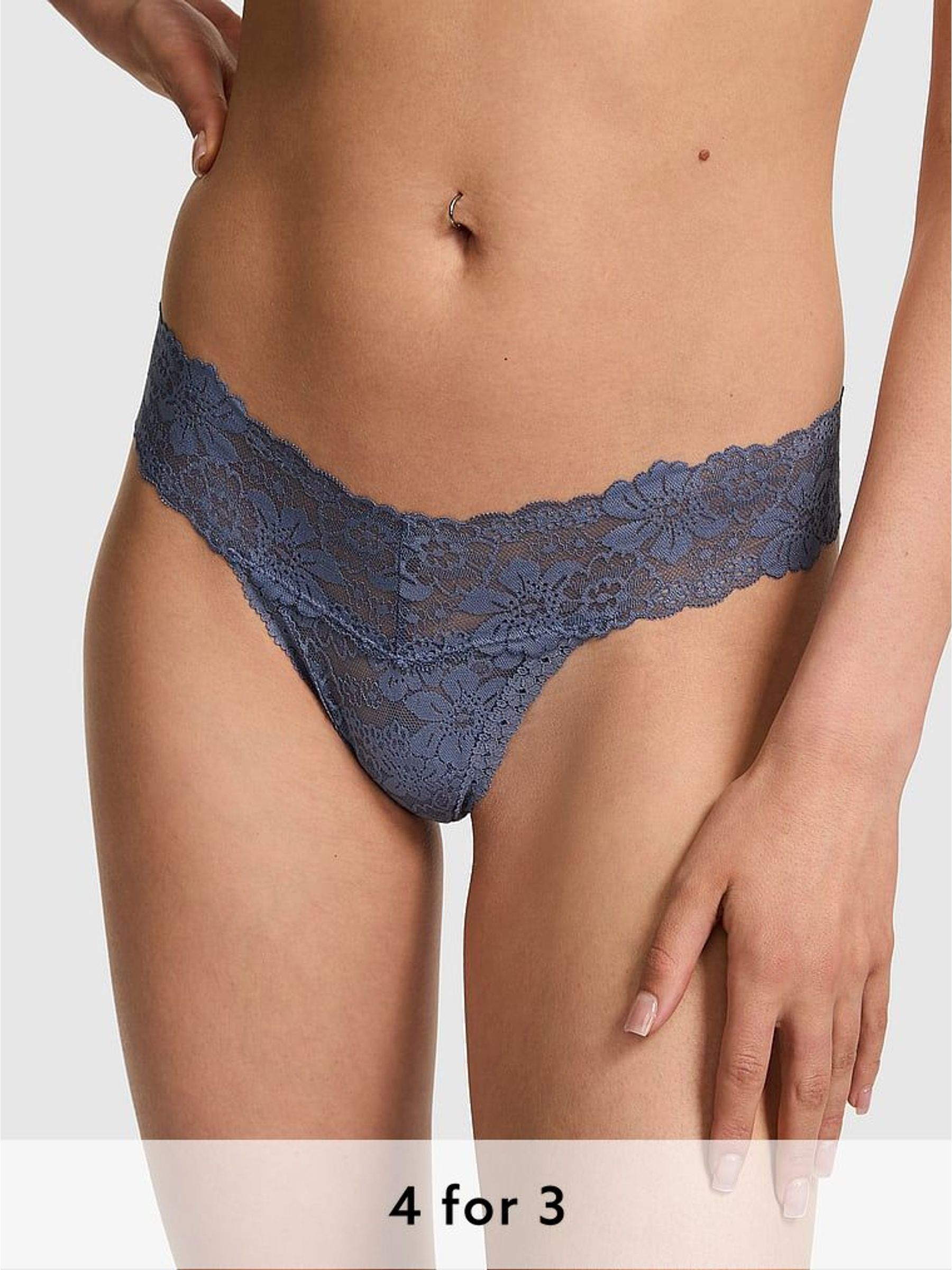 Dusty Iris Blue Thong Floral Lace Knickers (H43831) | £9