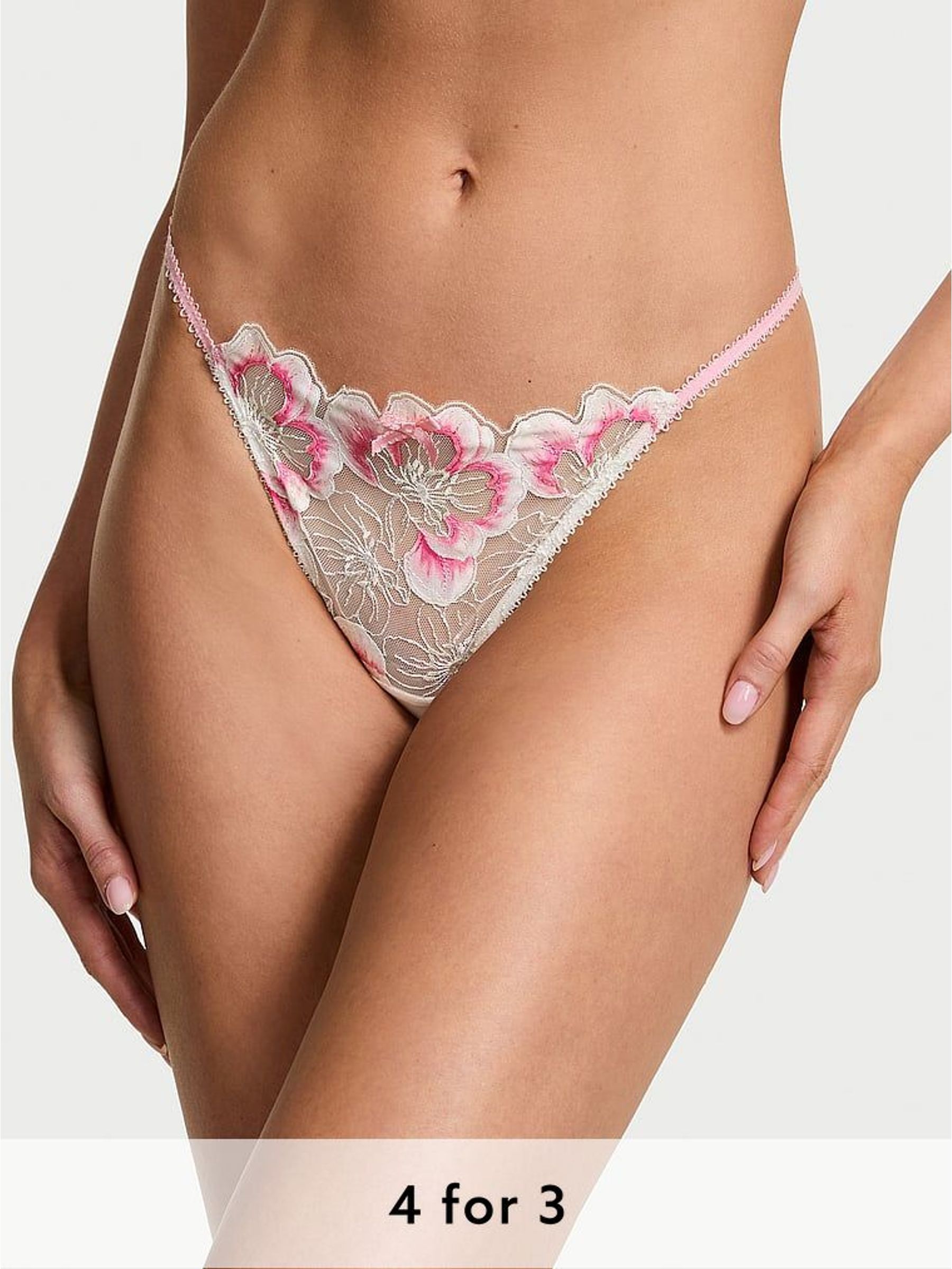Pink & White Brazilian Peony Embroidery Knickers (H43856) | £25