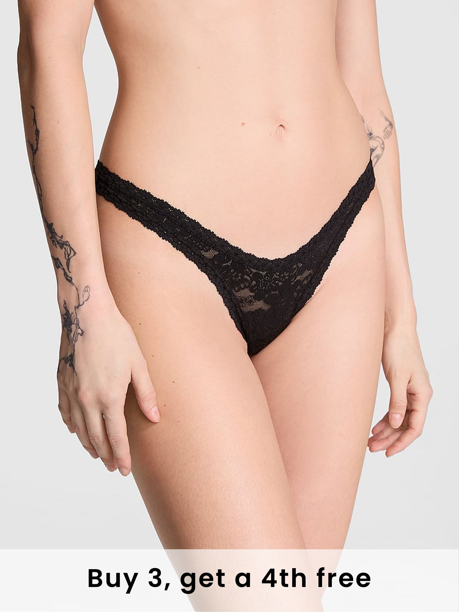 Black Mini Scoop Thong Lace Knickers (H43862) | £9