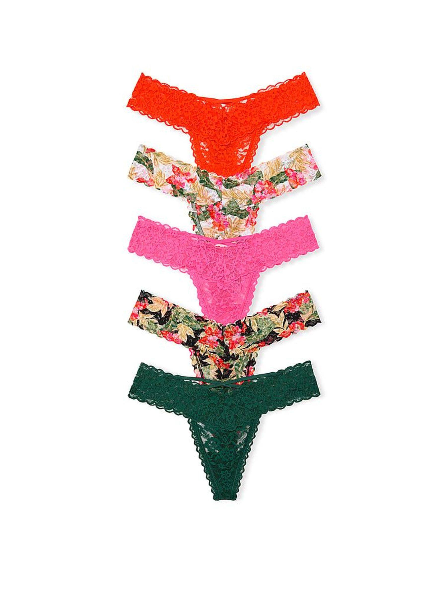 Red/Pink/Green Thong 5 Pack Knickers (H43877) | £27