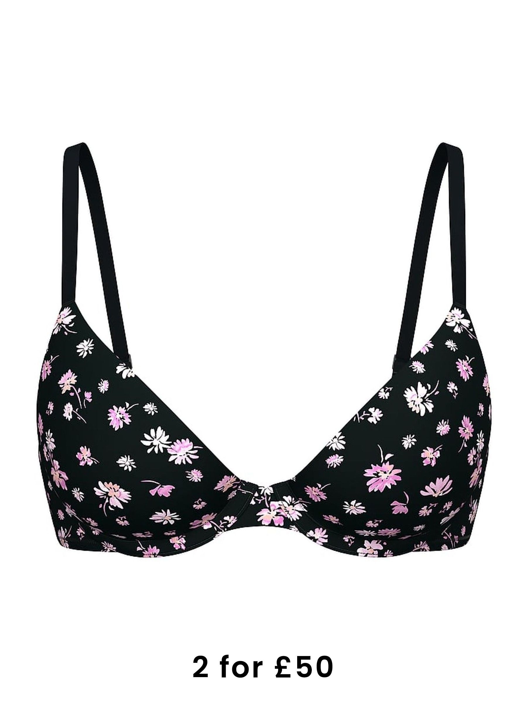 Black Floral T Shirt Bra (H43935) | £29