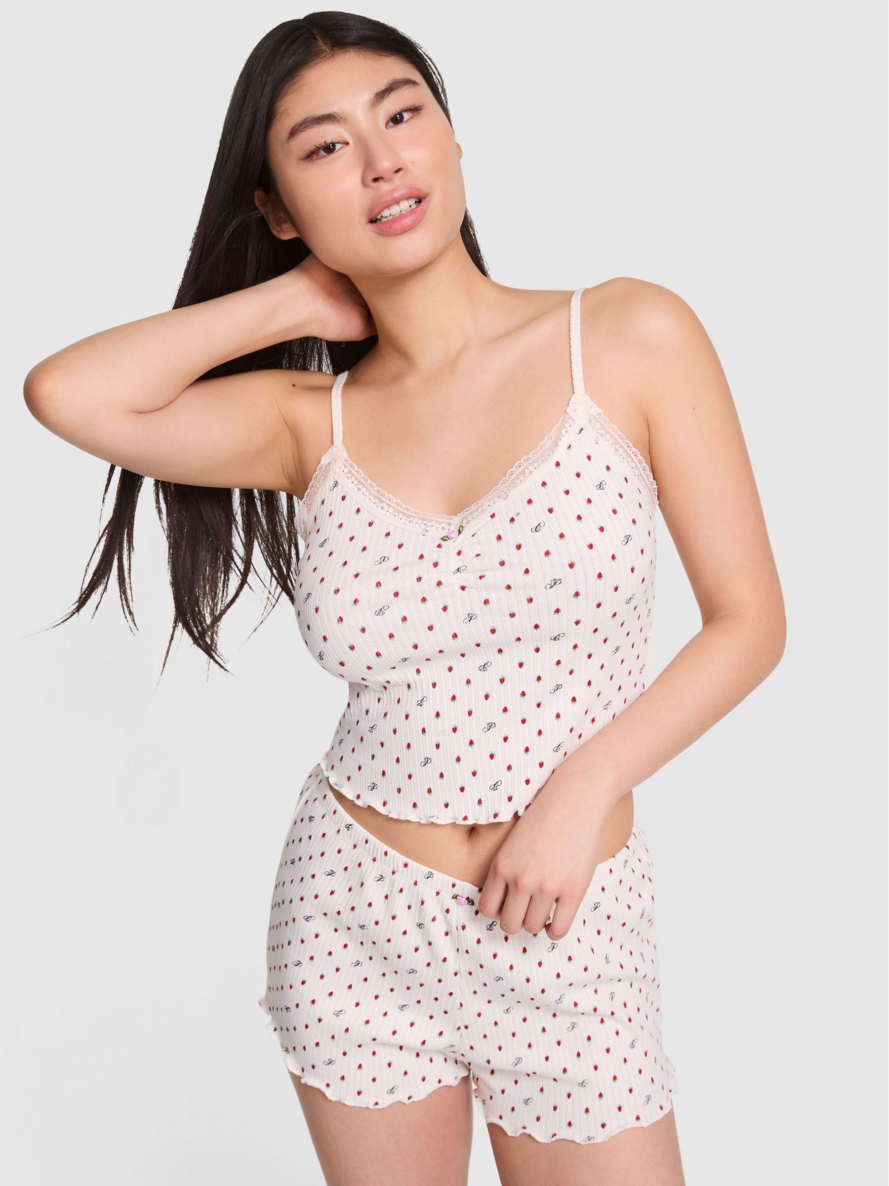 White Shell Strawberries Pointelle Pyjama Shorts (H43980) | £19
