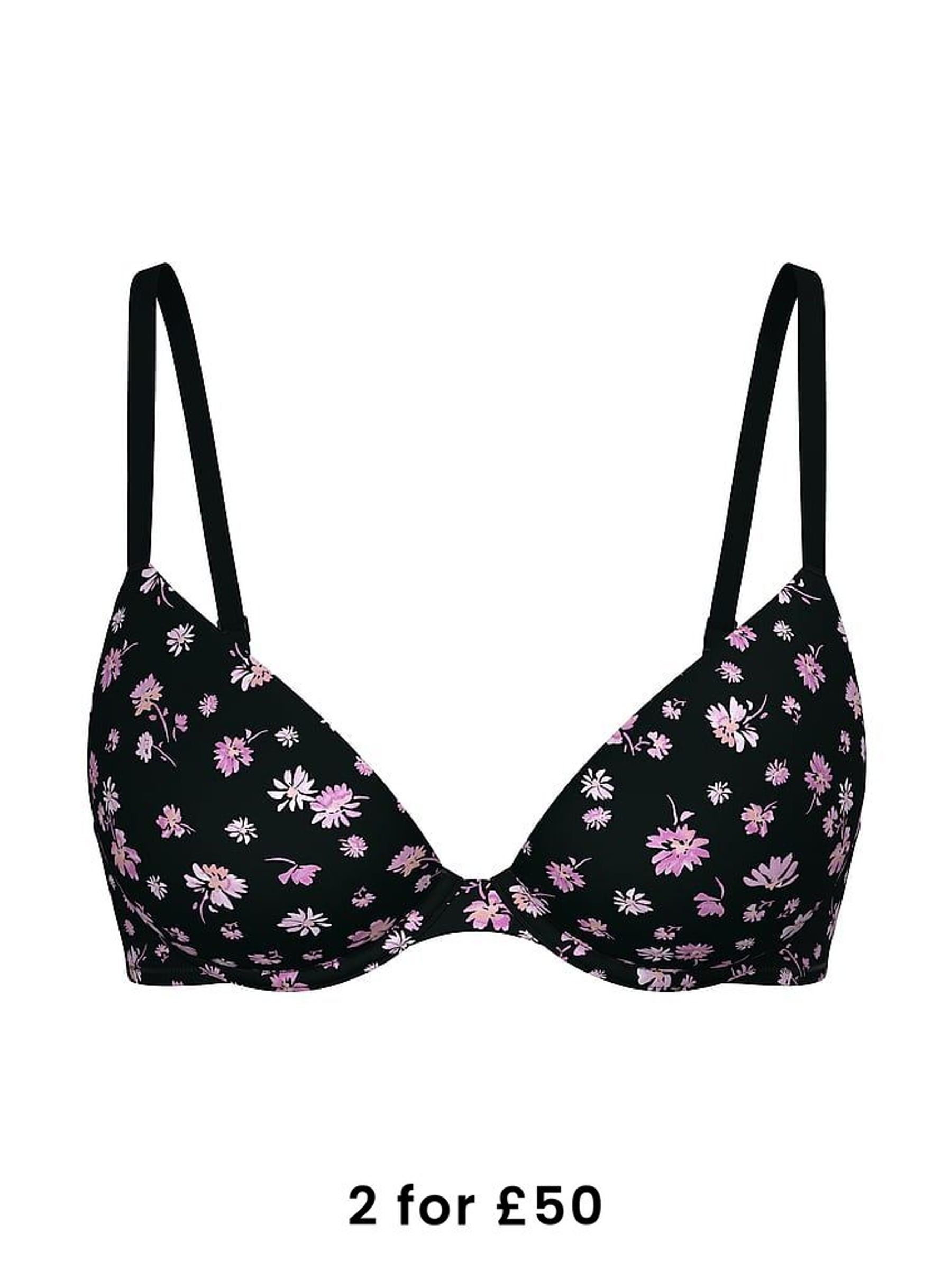 Black Floral Super Push Up Bra (H43996) | £29