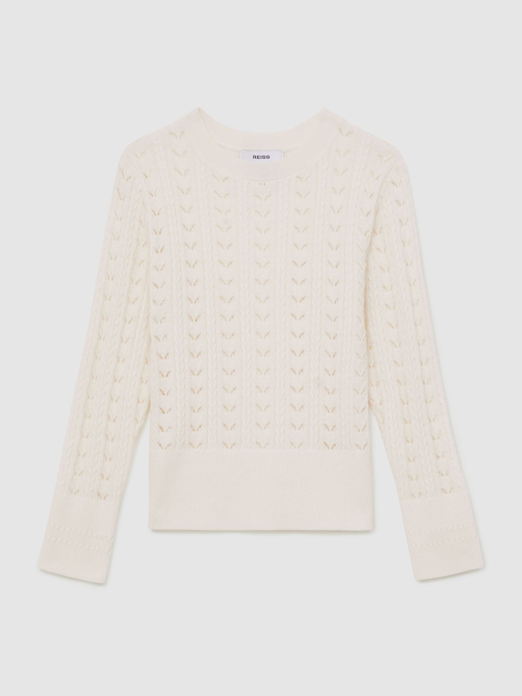 13-14 yrs Wool-Cotton Pointelle Jumper in Ivory (H44688) | £48