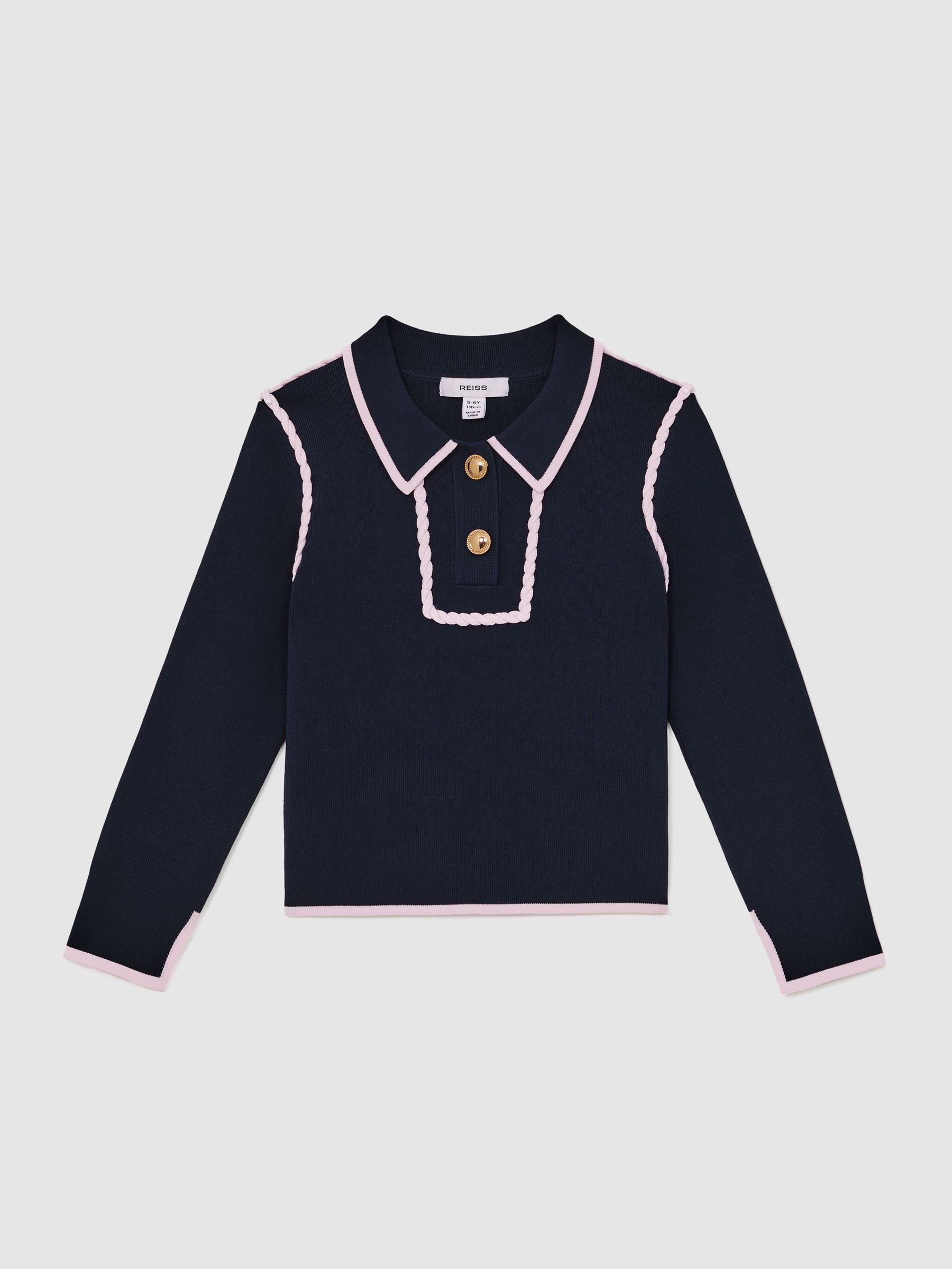 13-14 yrs Piped Knitted Collar Top in Navy (H44691) | £56