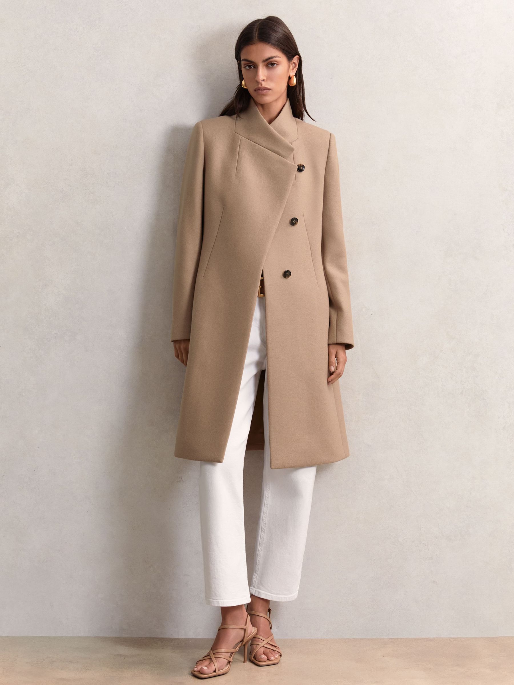 Petite Wool-Blend Wrapover Mid-Length Coat in Camel (H44742) | £340