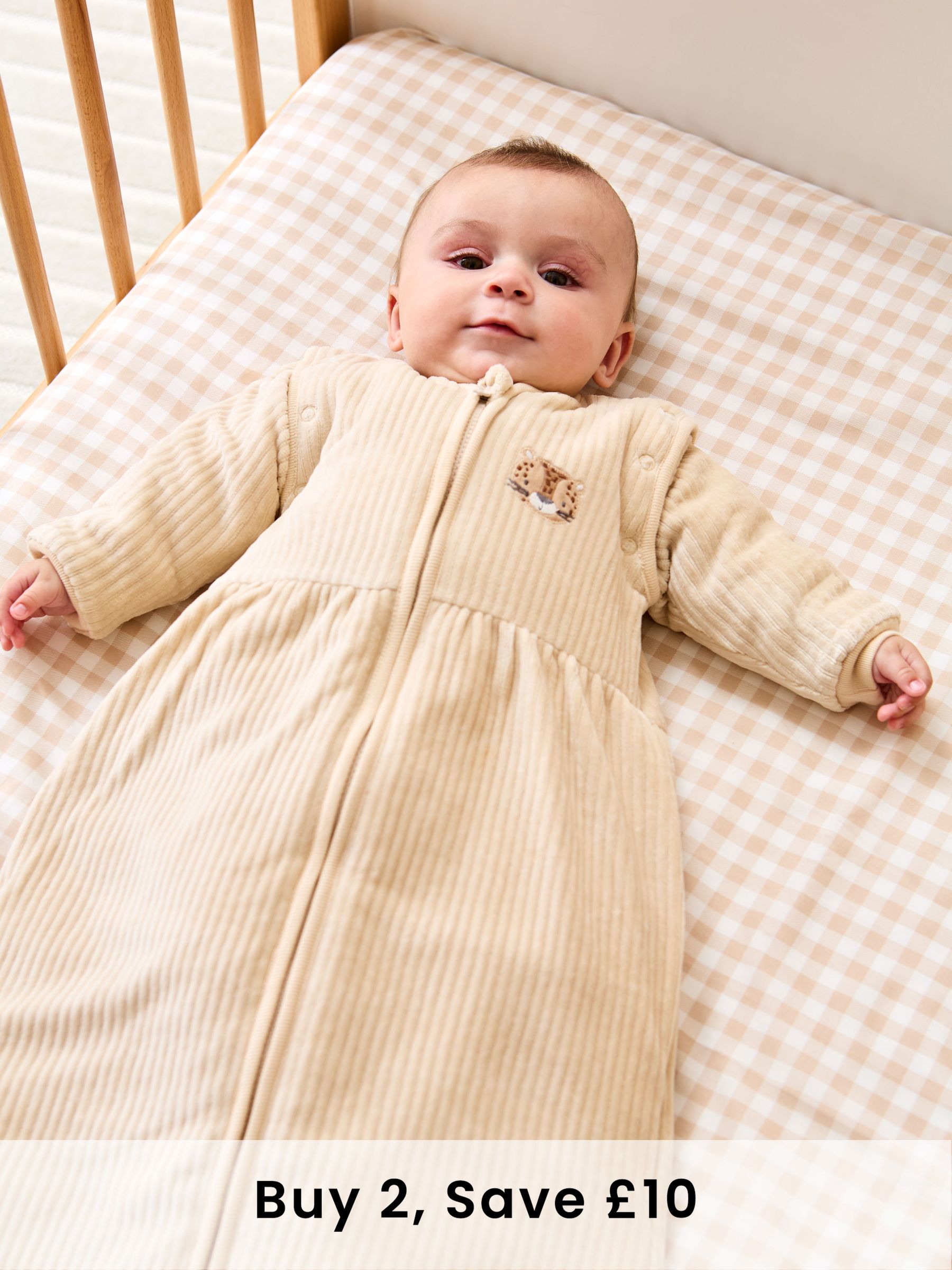 Neutral Leopard Ribbed Velour 3.5 Tog Baby Sleeping Bag (H44784) | £39