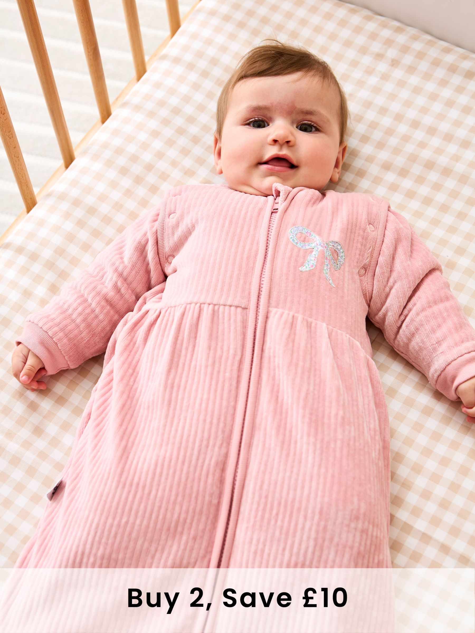 Pink Ribbed Velour 3.5 Tog Baby Sleeping Bag (H44786) | £39