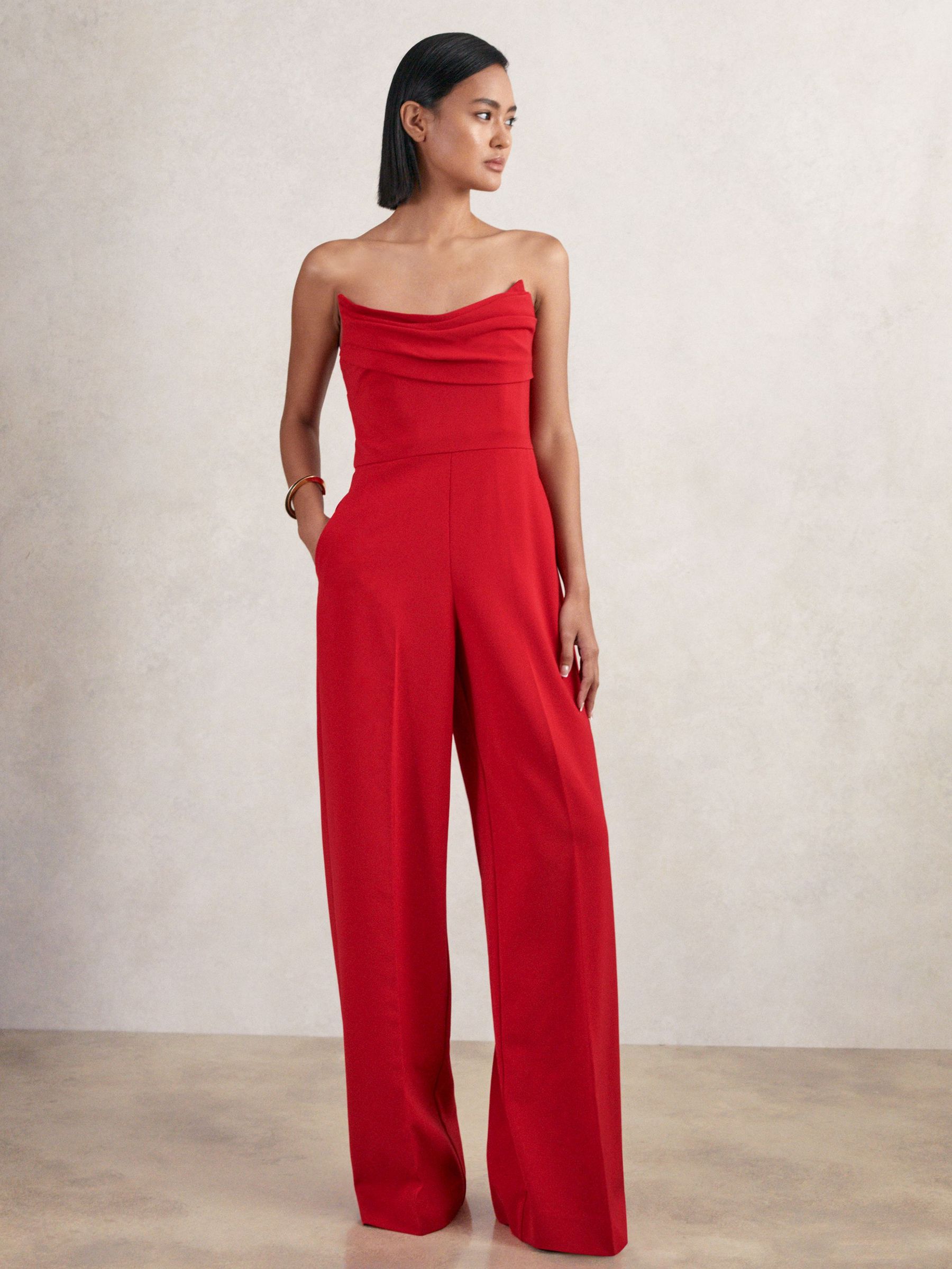 Structured Strapless Wide-Leg Jumpsuit in Red (H44787) | £258