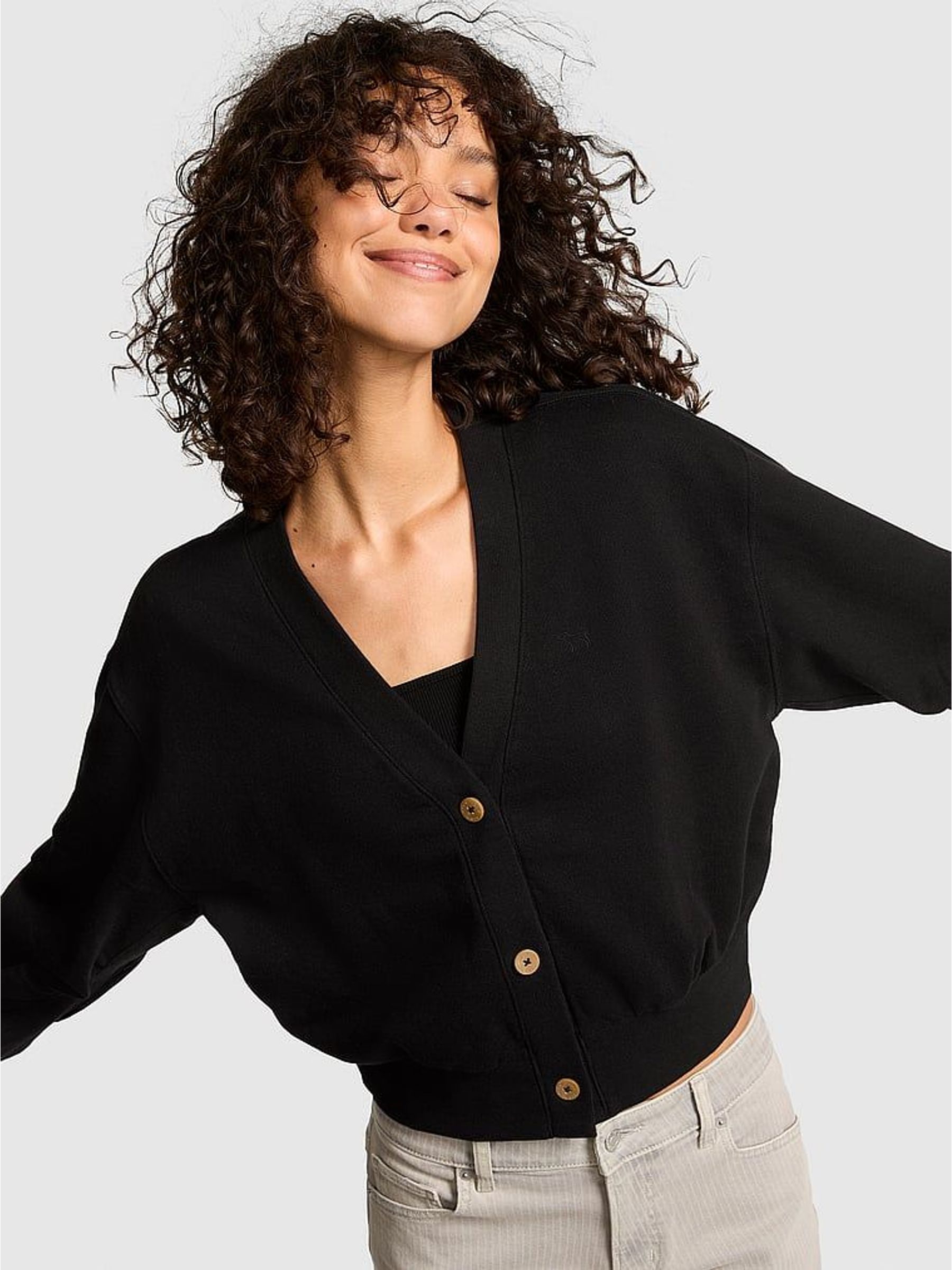 Black Cropped Fleece Cardigan (H46001) | £49
