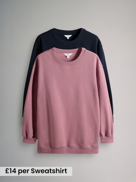 Navy/Pink - 2 Pack Longline Crew Neck Sweatshirt (H46025) | £28