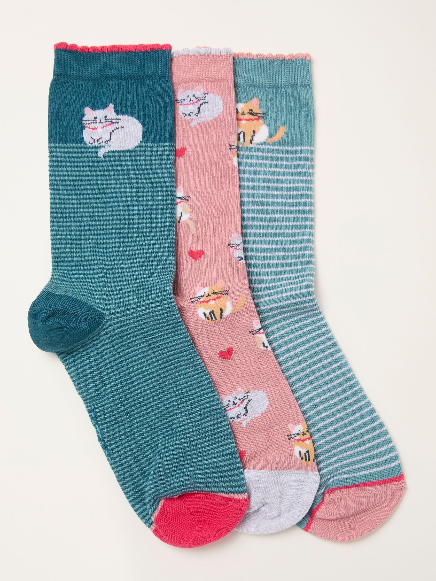 Green 3 Pairs of Cat Socks (H46752) | £15