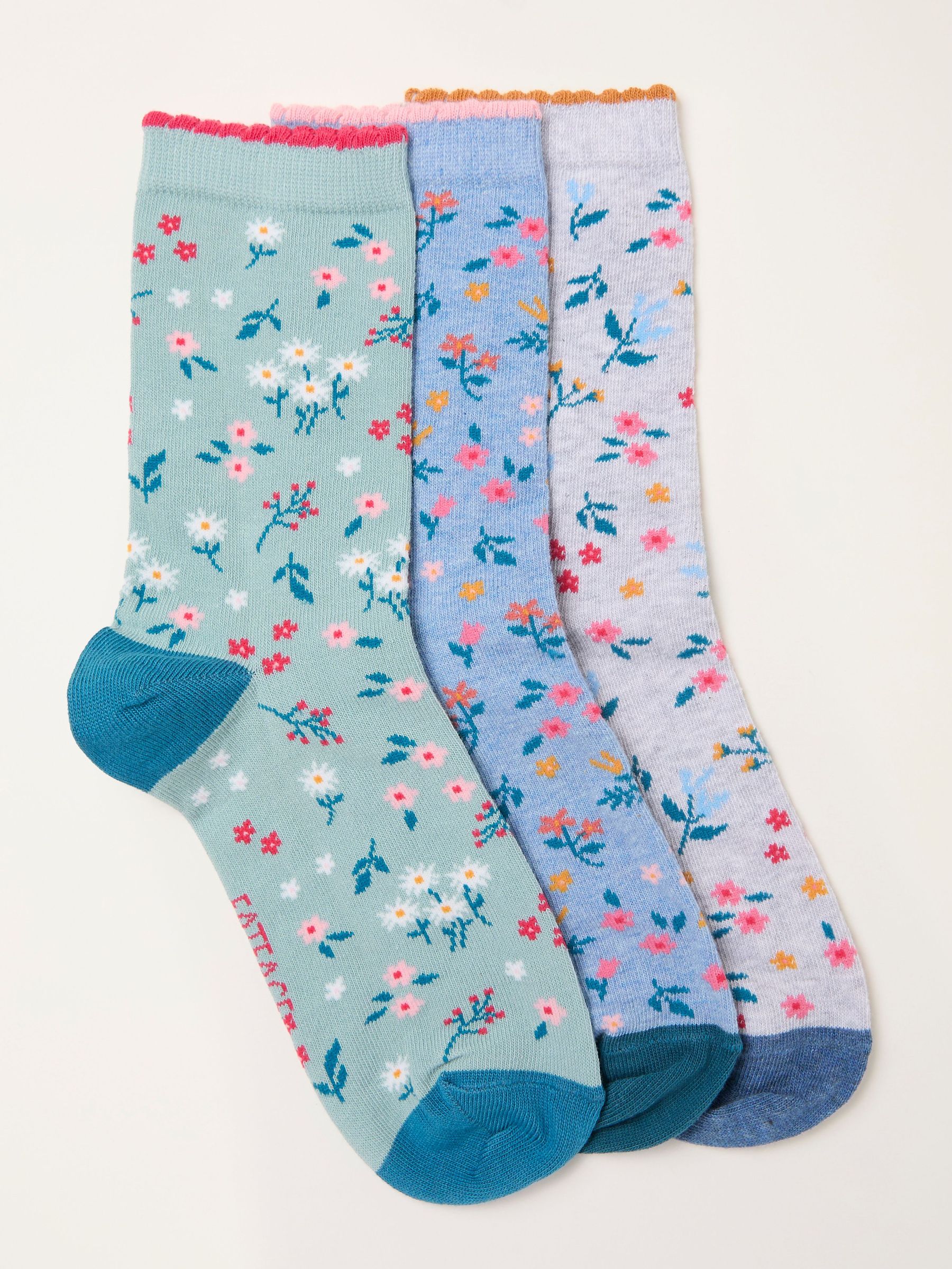 Grey 3 Pairs of Floral Socks (H46753) | £15