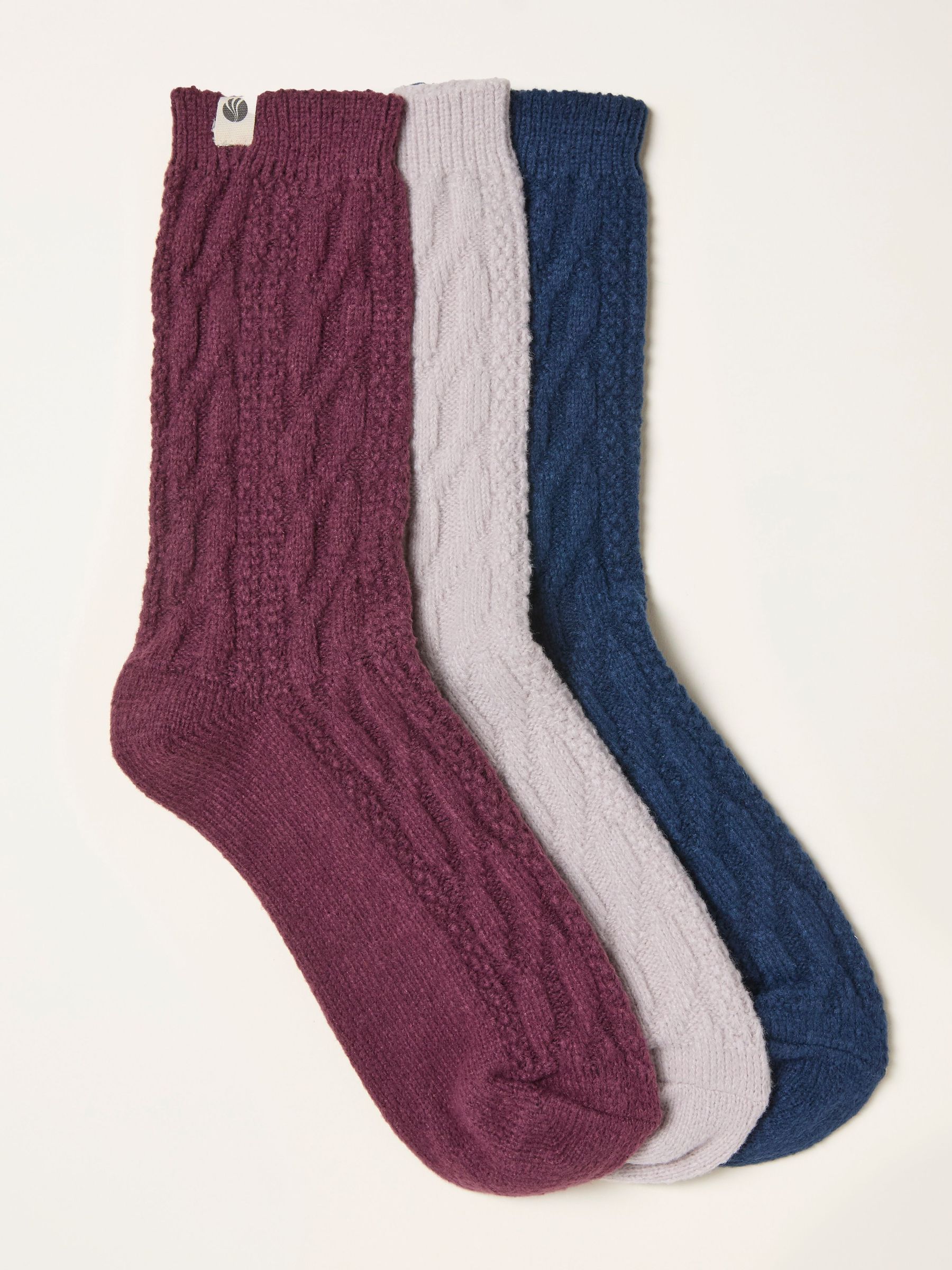 Burgundy Red 3 Pairs of Cosy Cable Socks (H46754) | £18