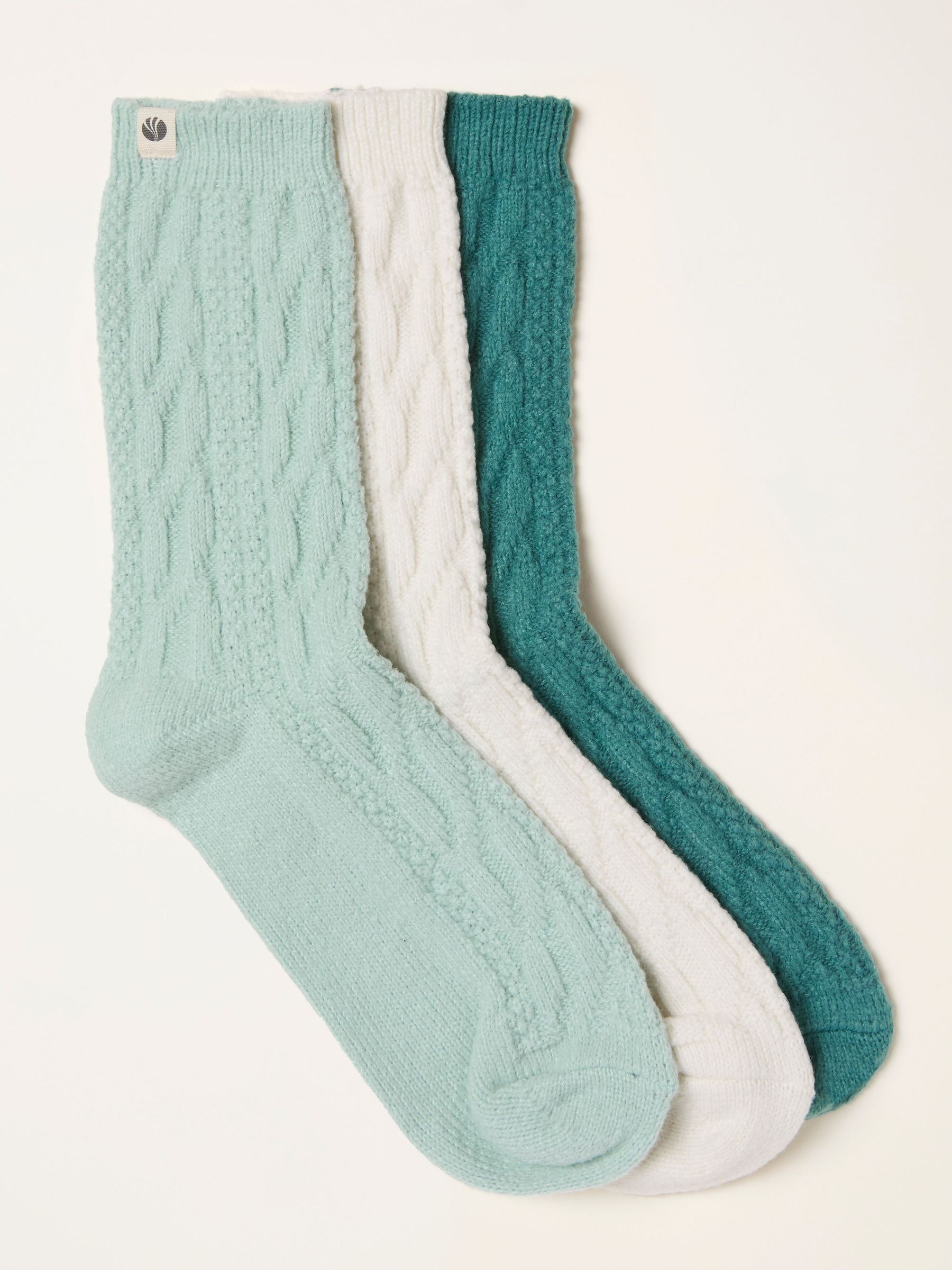 Teal Blue 3 Pairs of Cosy Cable Socks (H46755) | £18