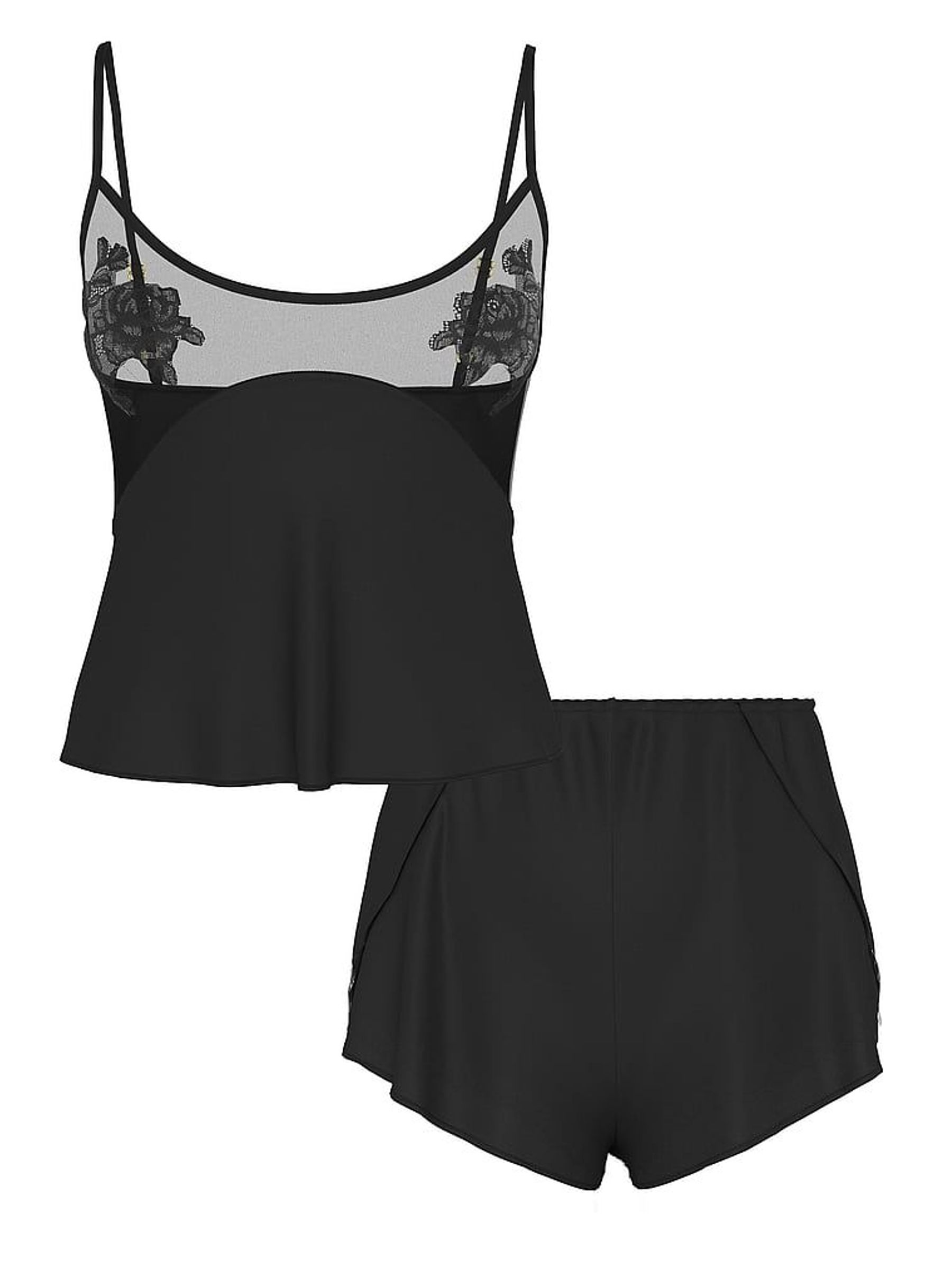 Black Sheer Rose Satin Cami Set (H47927) | £59