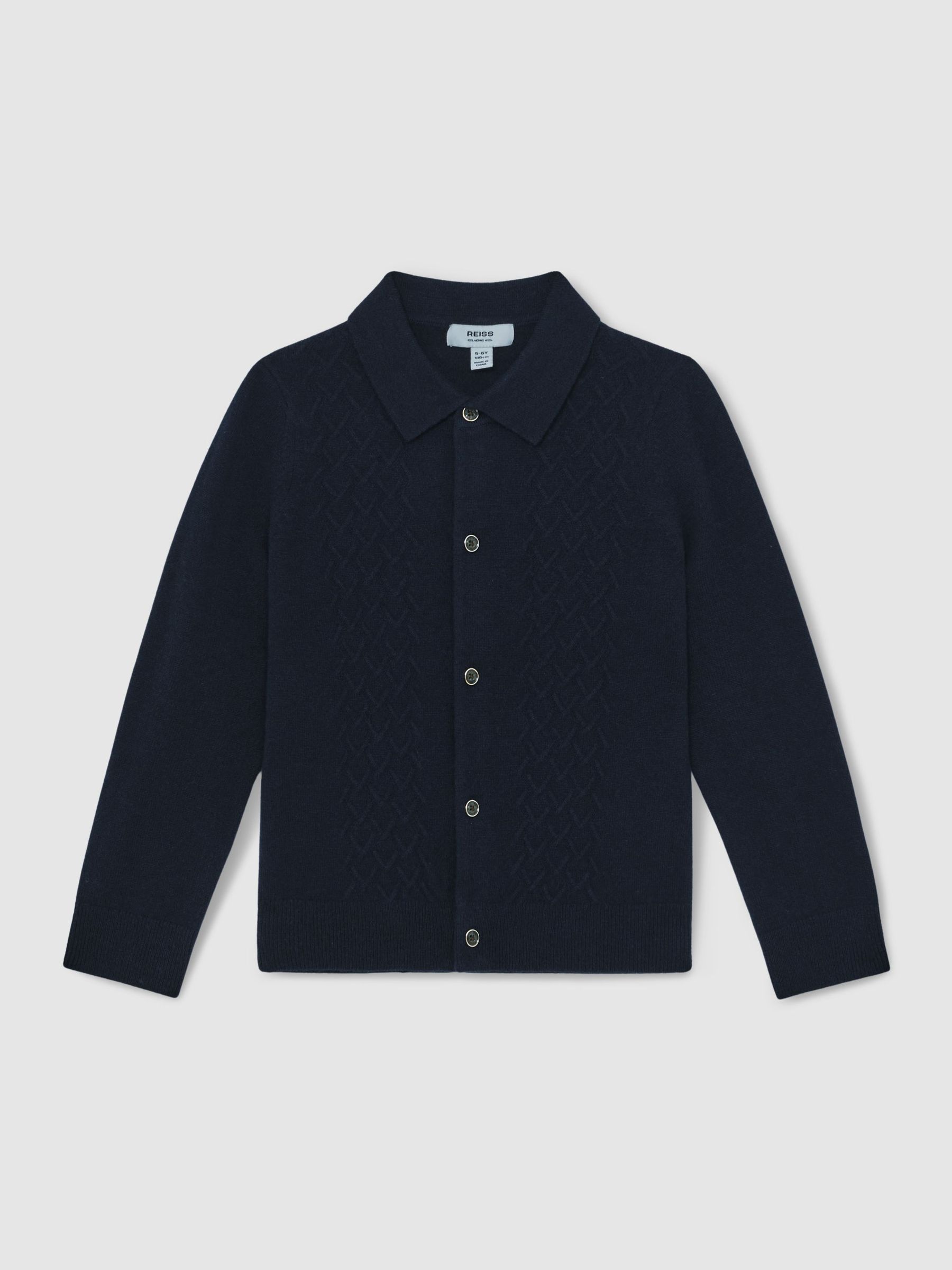 13-14 yrs Wool V-Stitch Button-Through Cardigan in Navy Blue (H48632) | £48
