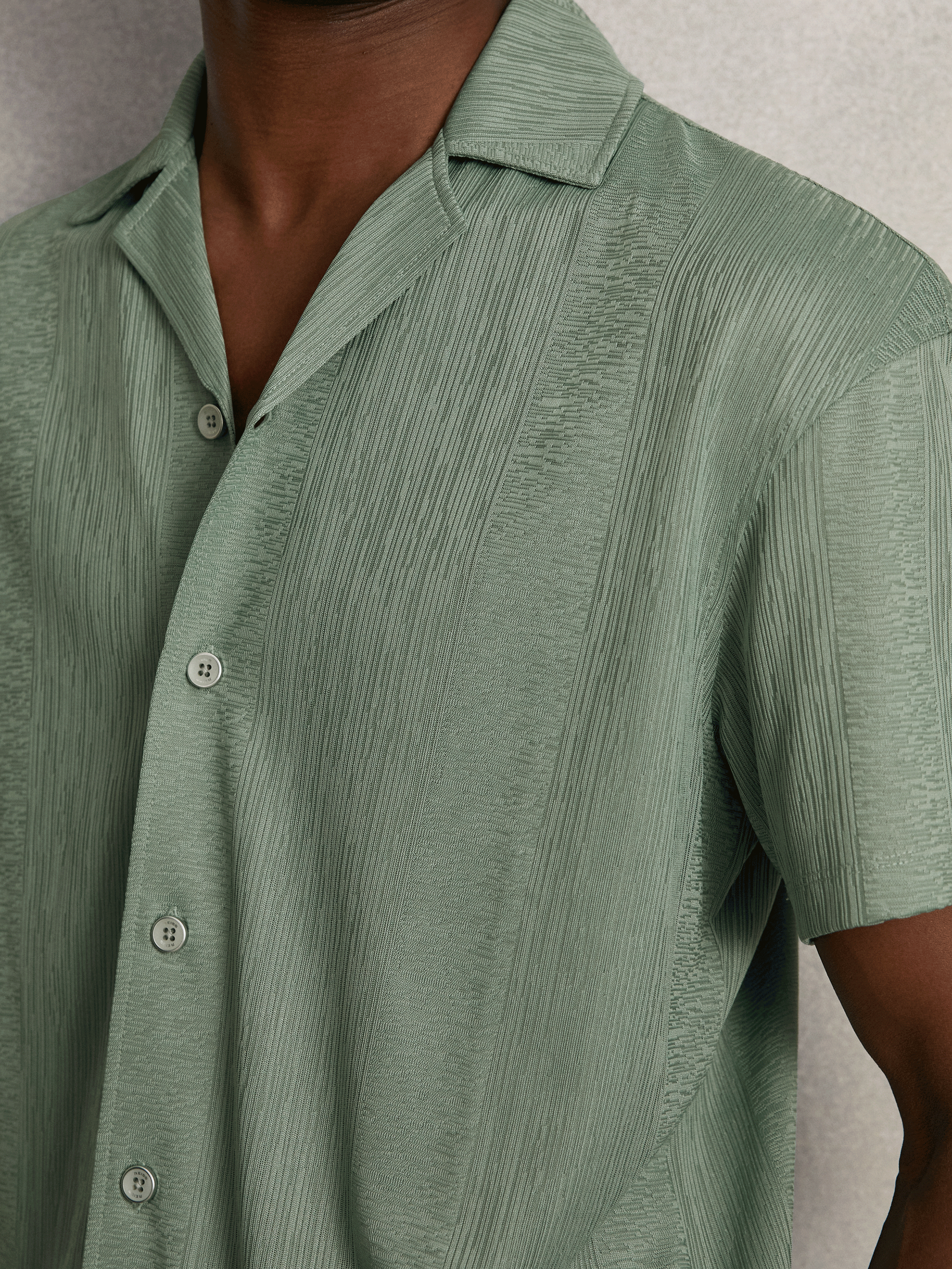 Jacquard-Stripe Cuban-Collar Shirt in Mint Green (H48780) | £58