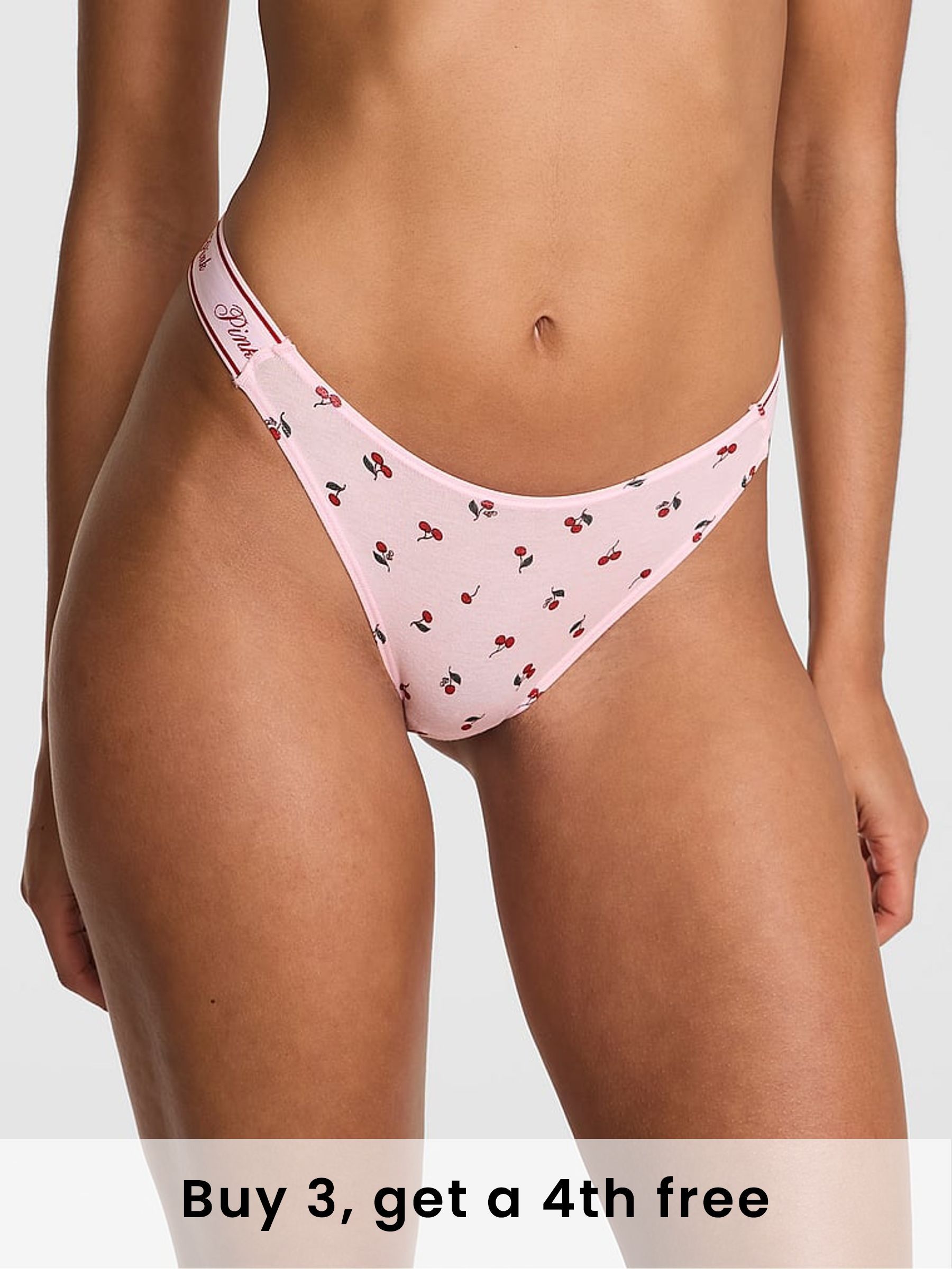 Pink Cherry Print Thong Cotton Logo Knickers (H48965) | £9