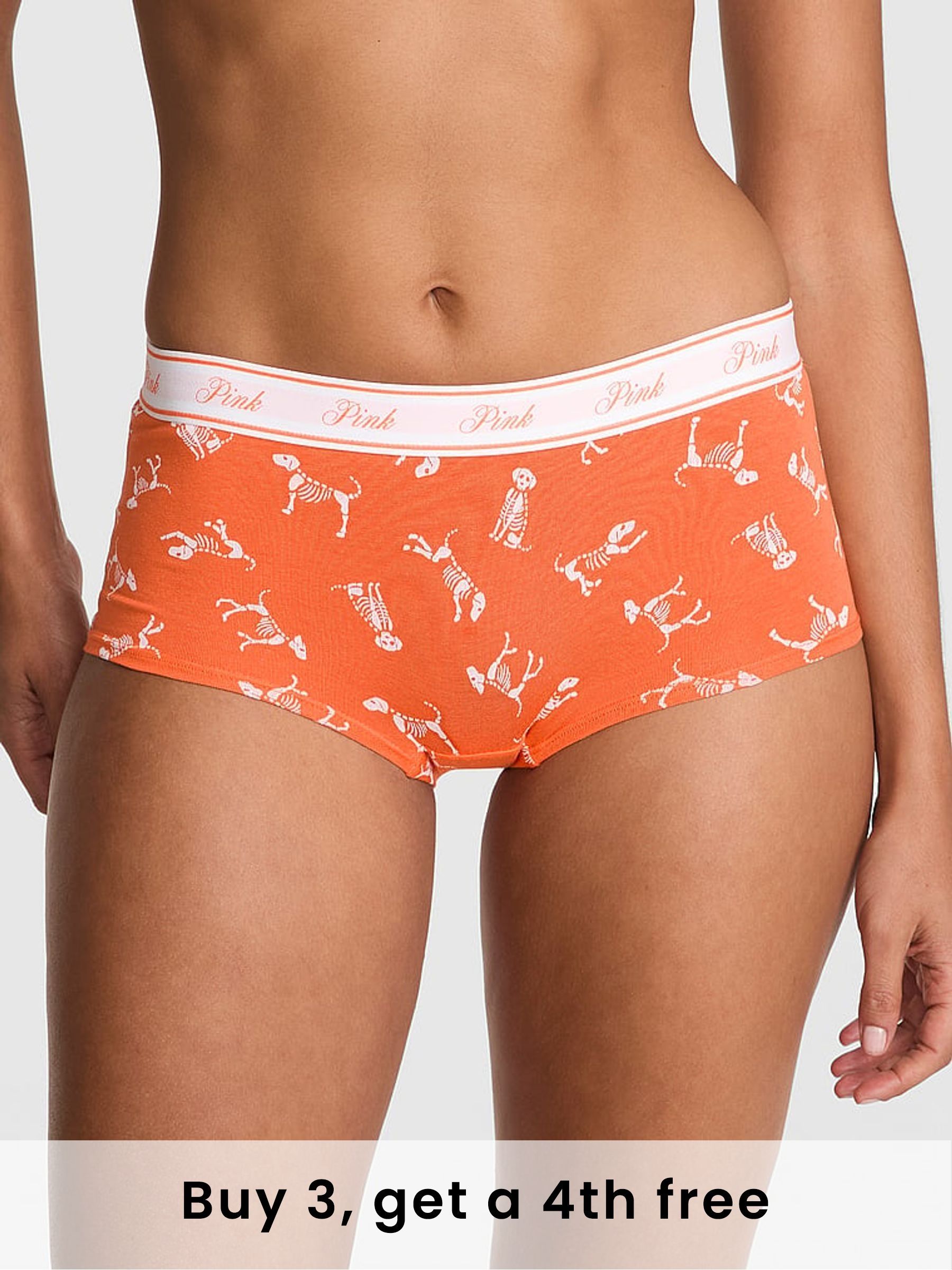 Black Skeleton Dog Print Boyshort Cotton Logo Knickers (H48971) | £9