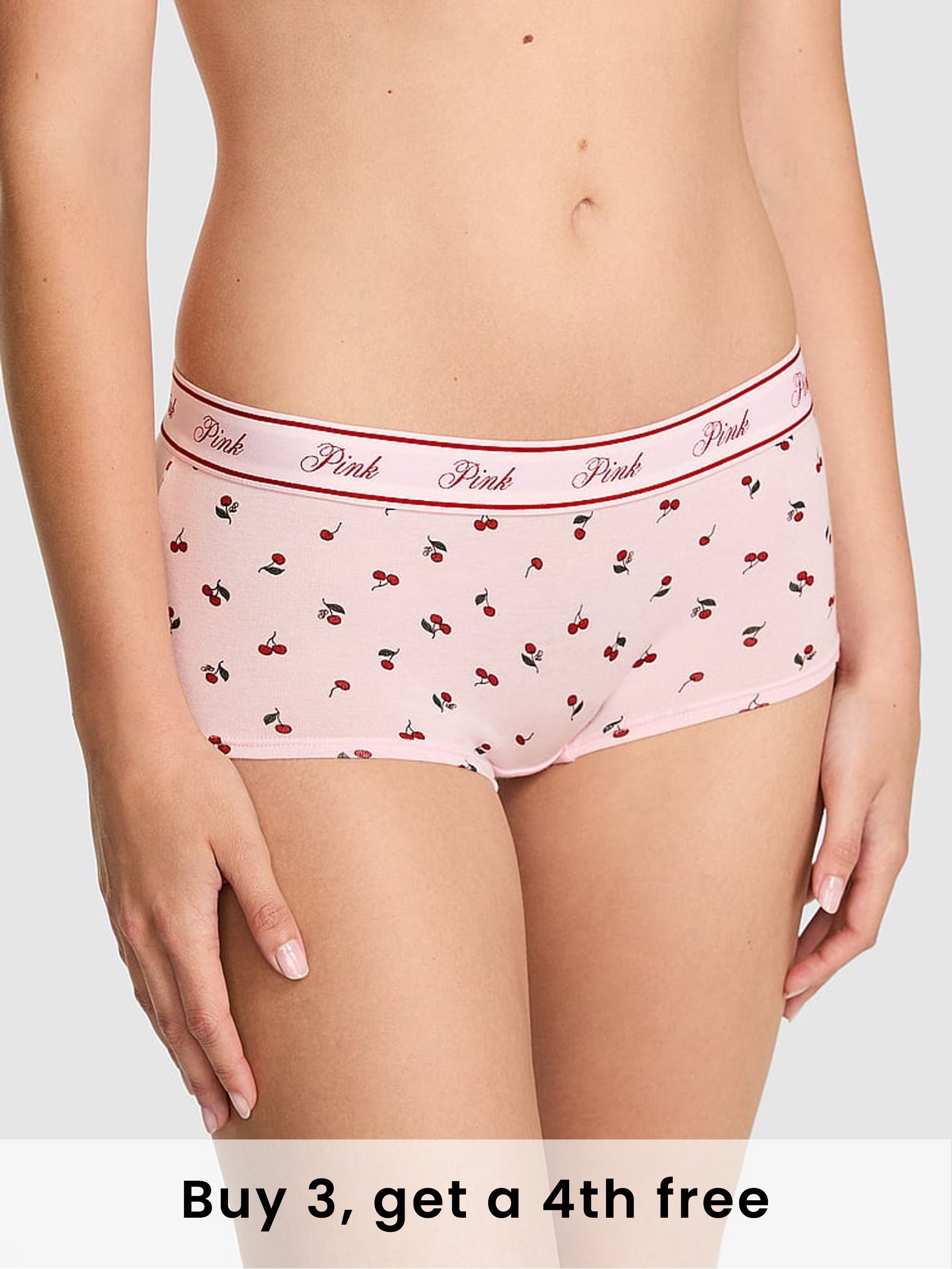 Pink Cherry Print Boyshort Cotton Logo Knickers (H48973) | £9