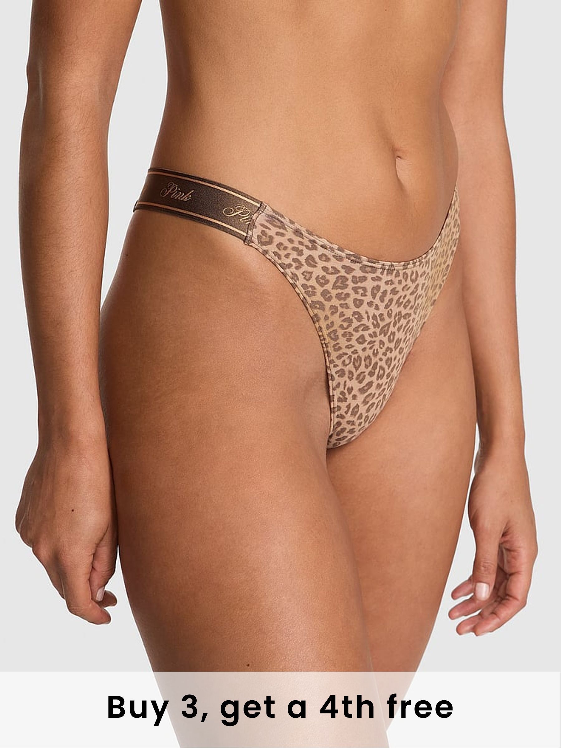 Brown Leopard Thong Cotton Logo Knickers (H48982) | £9