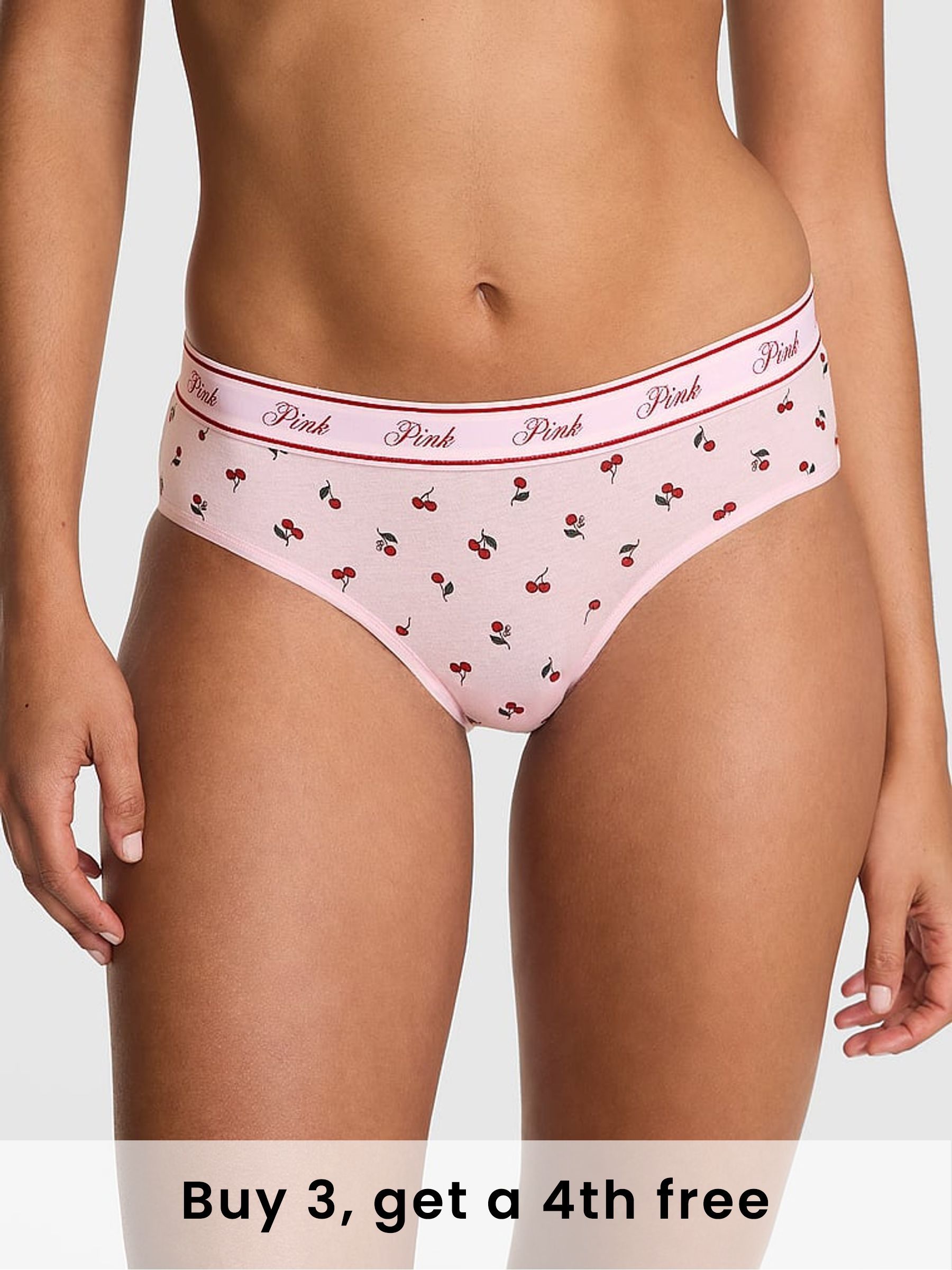 Pink Cherry Print Hipster Cotton Logo Knickers (H48983) | £9