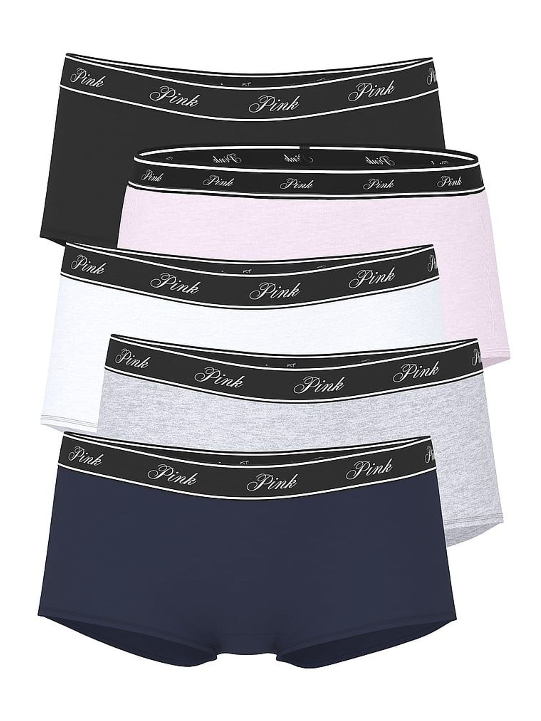 BlackGreyWhitePinkBlue Boyshort 5 Pack Logo Knickers (H48988) | £27