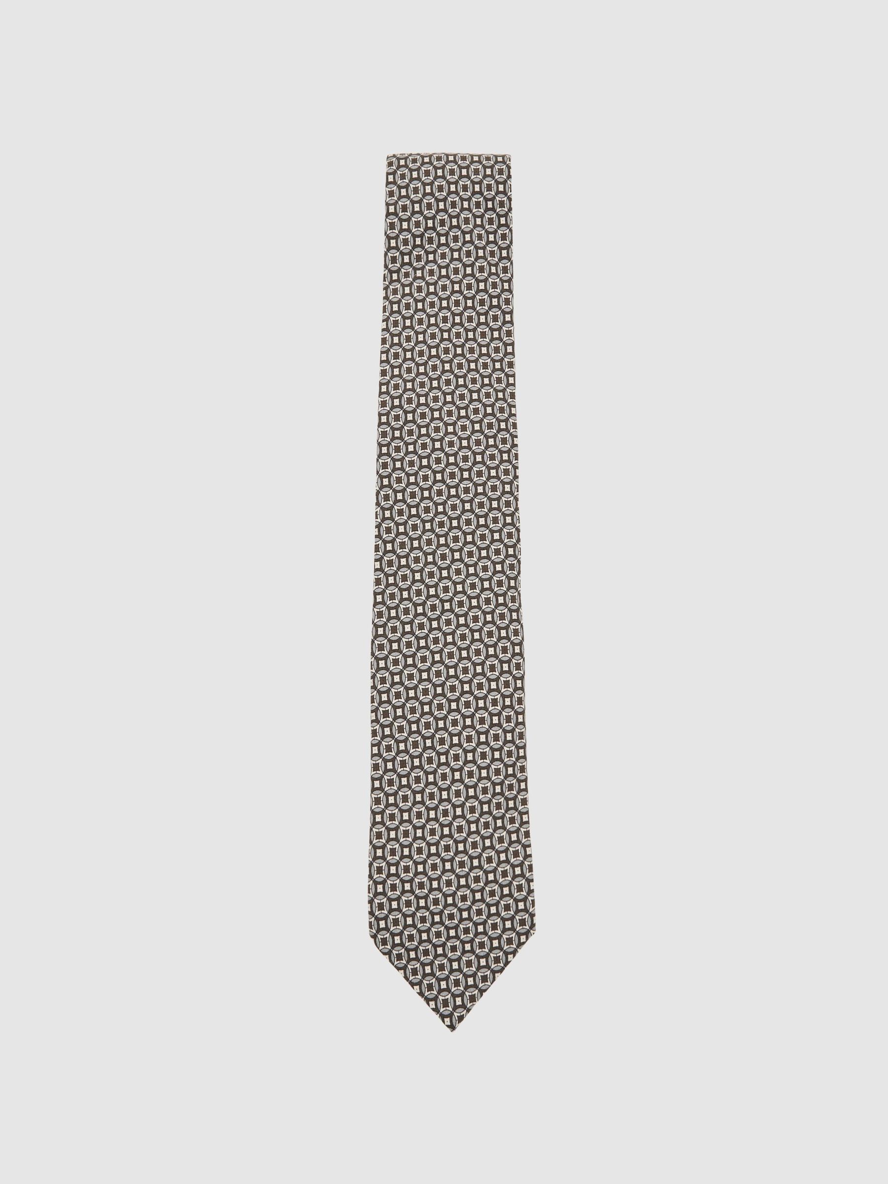 Silk Geometric-Print Tie in Chocolate Brown Multi (H49051) | £68